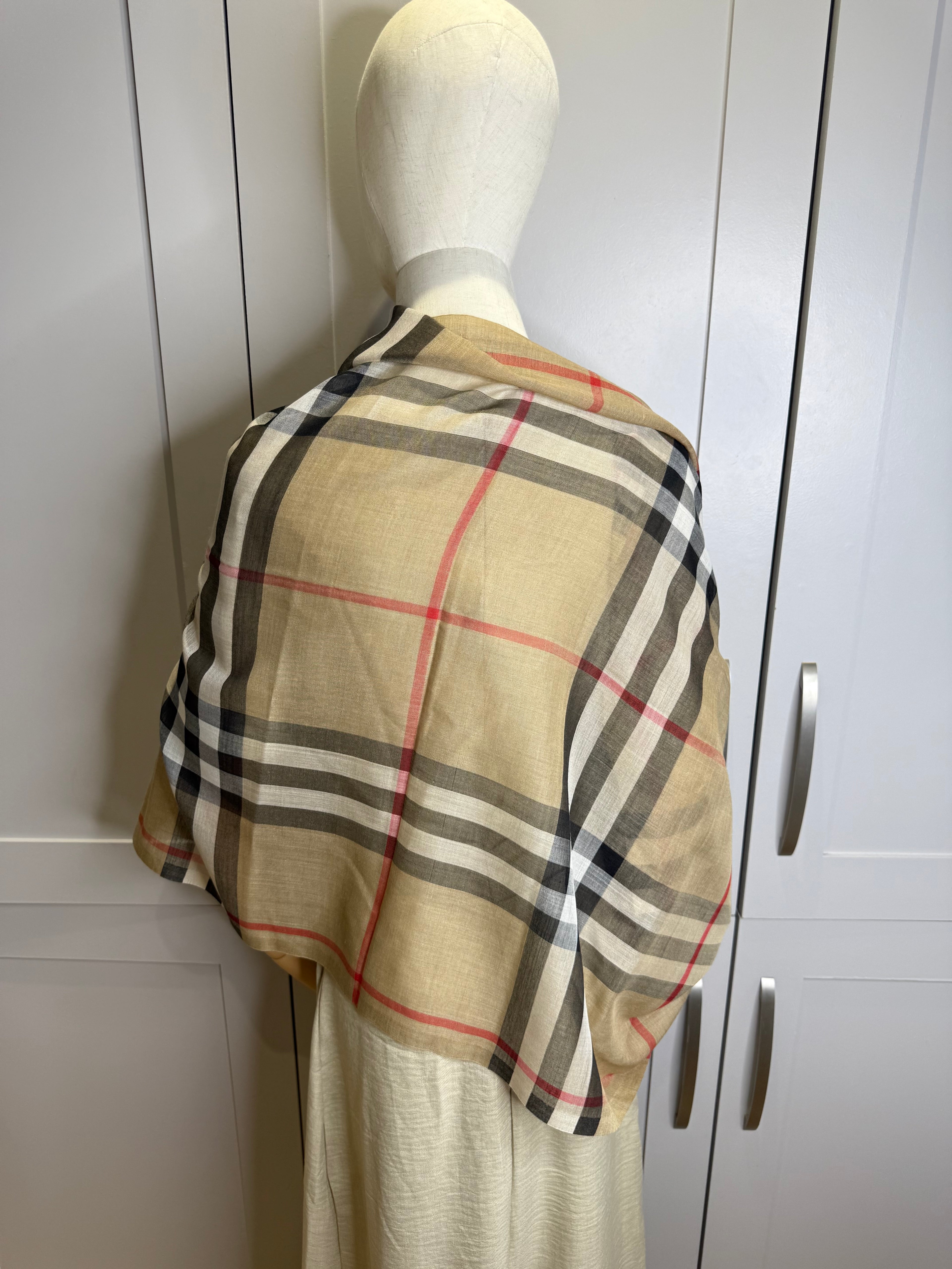 New Burberry Classic Check Wool And Silk Mix Scarf