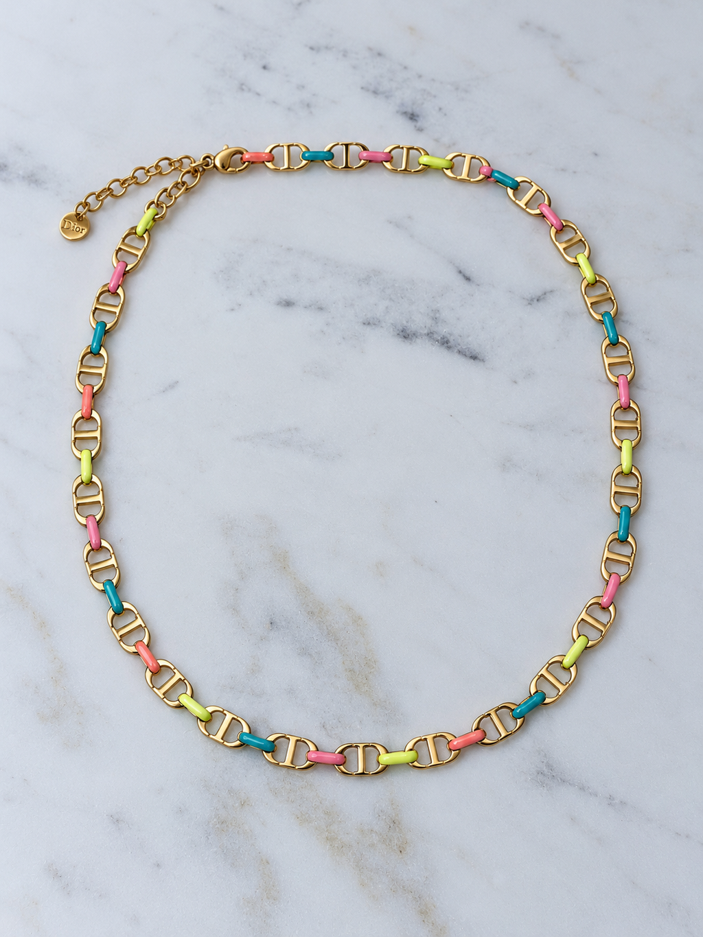 Christian Dior Multicolour Chain Necklace – Gold-Tone – Brand New with Tag