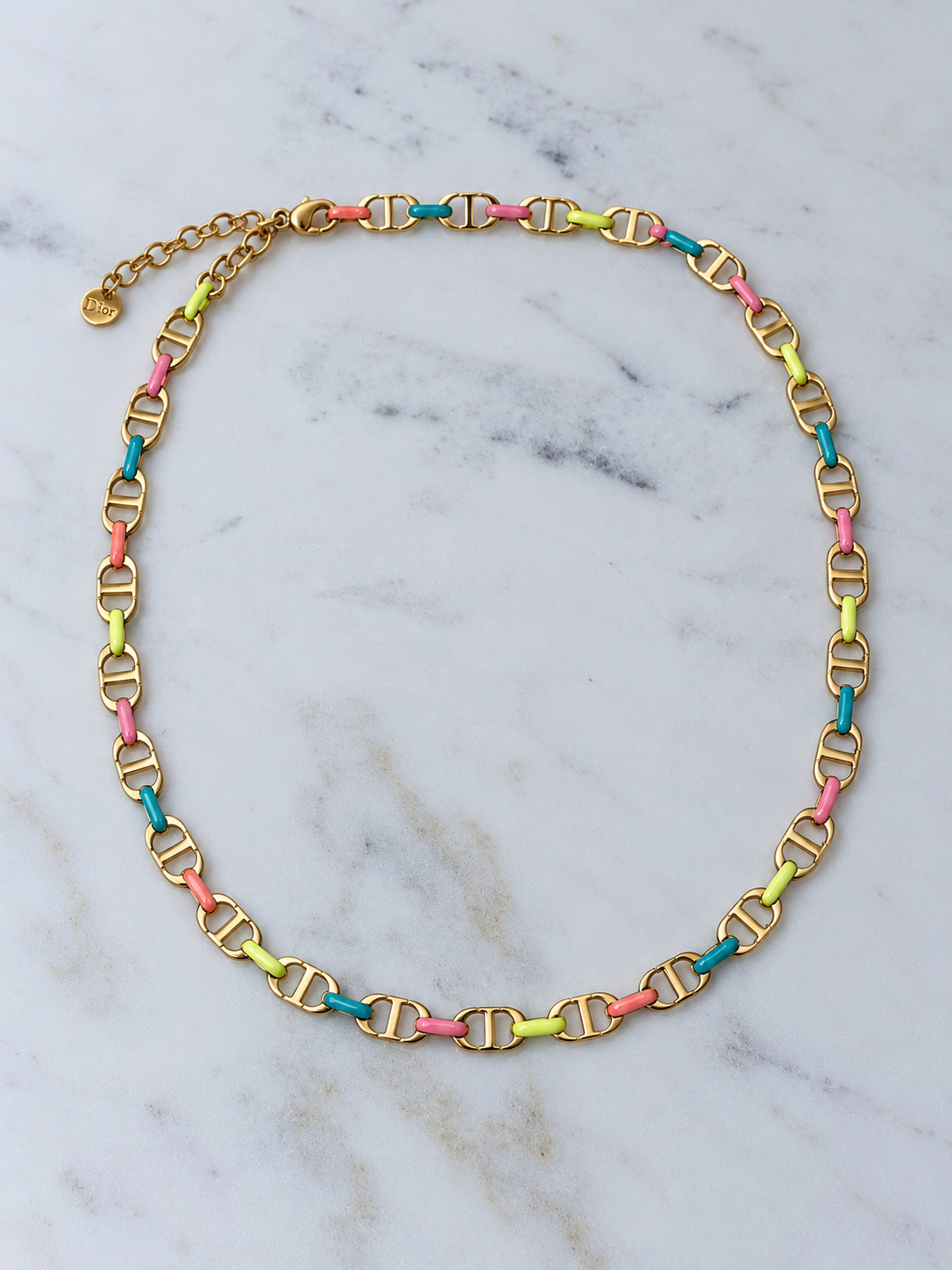 Christian Dior Multicolour Chain Necklace – Gold-Tone – Brand New with Tag