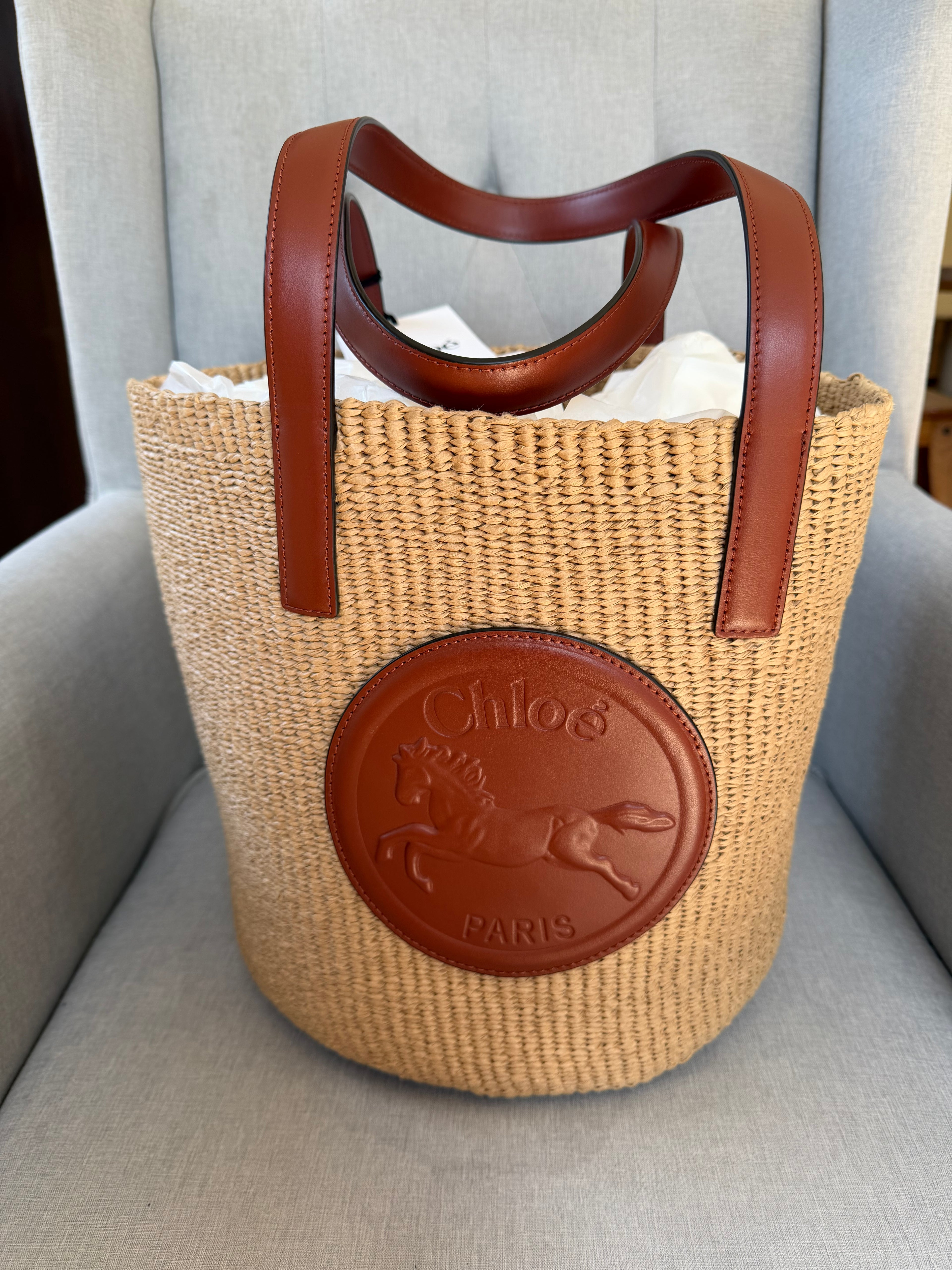 Chloe horse medal large basket bag in sepia brown