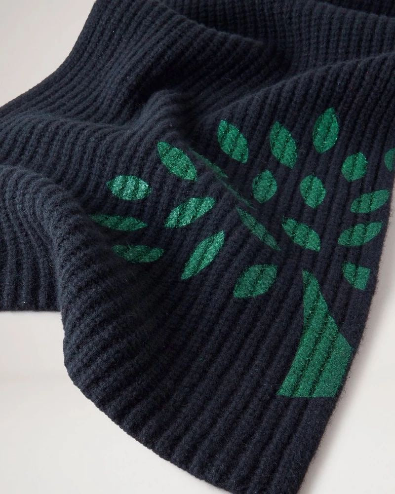 Mulberry Lambswool Tree Knitted Scarf In Black and Green