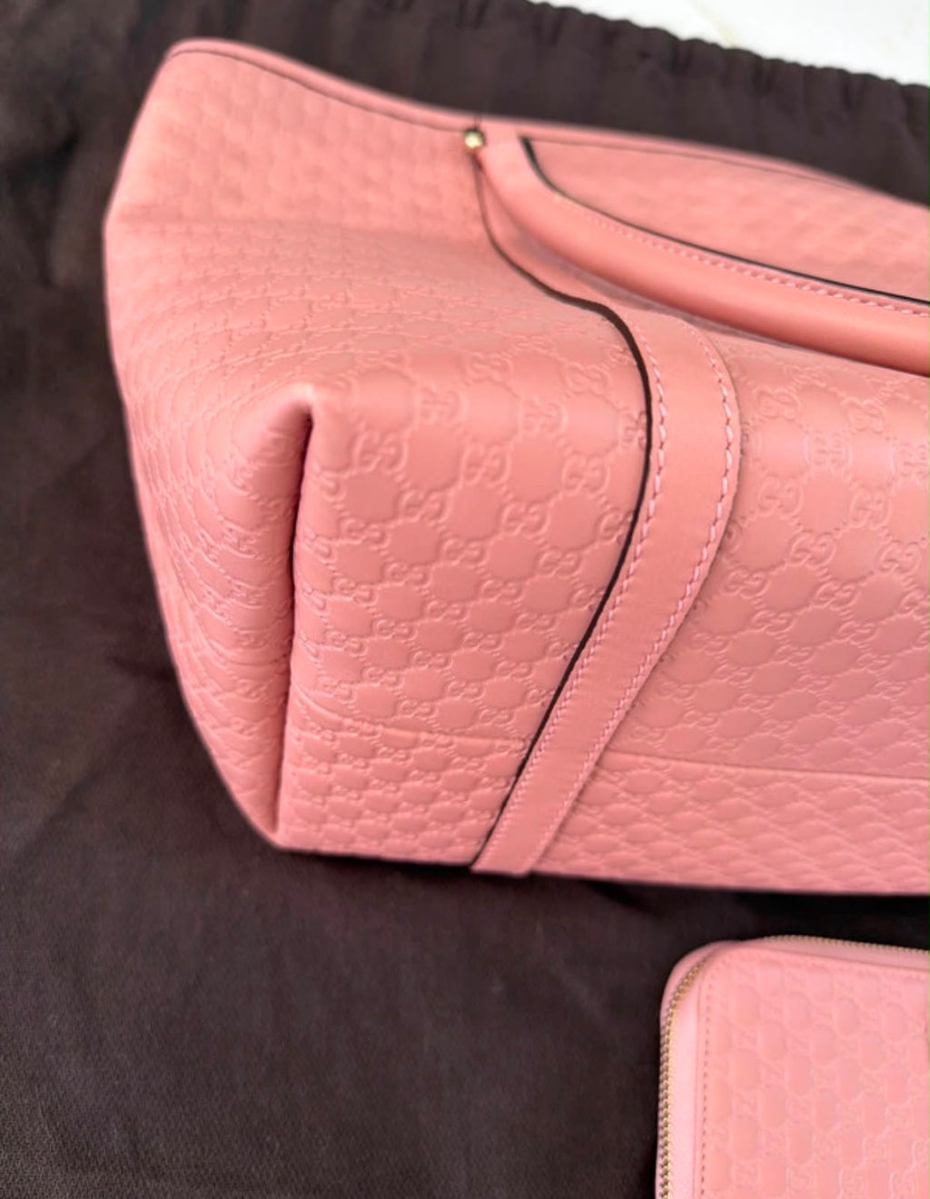 Gucci micro gg Guccissima pink tote bag and matching wallet