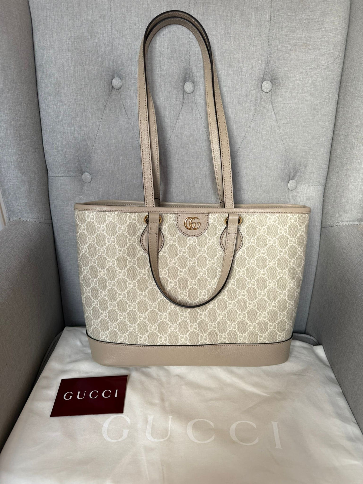 Gucci Ophidia Small Tote Bag – Beige and  Cream – Brand New