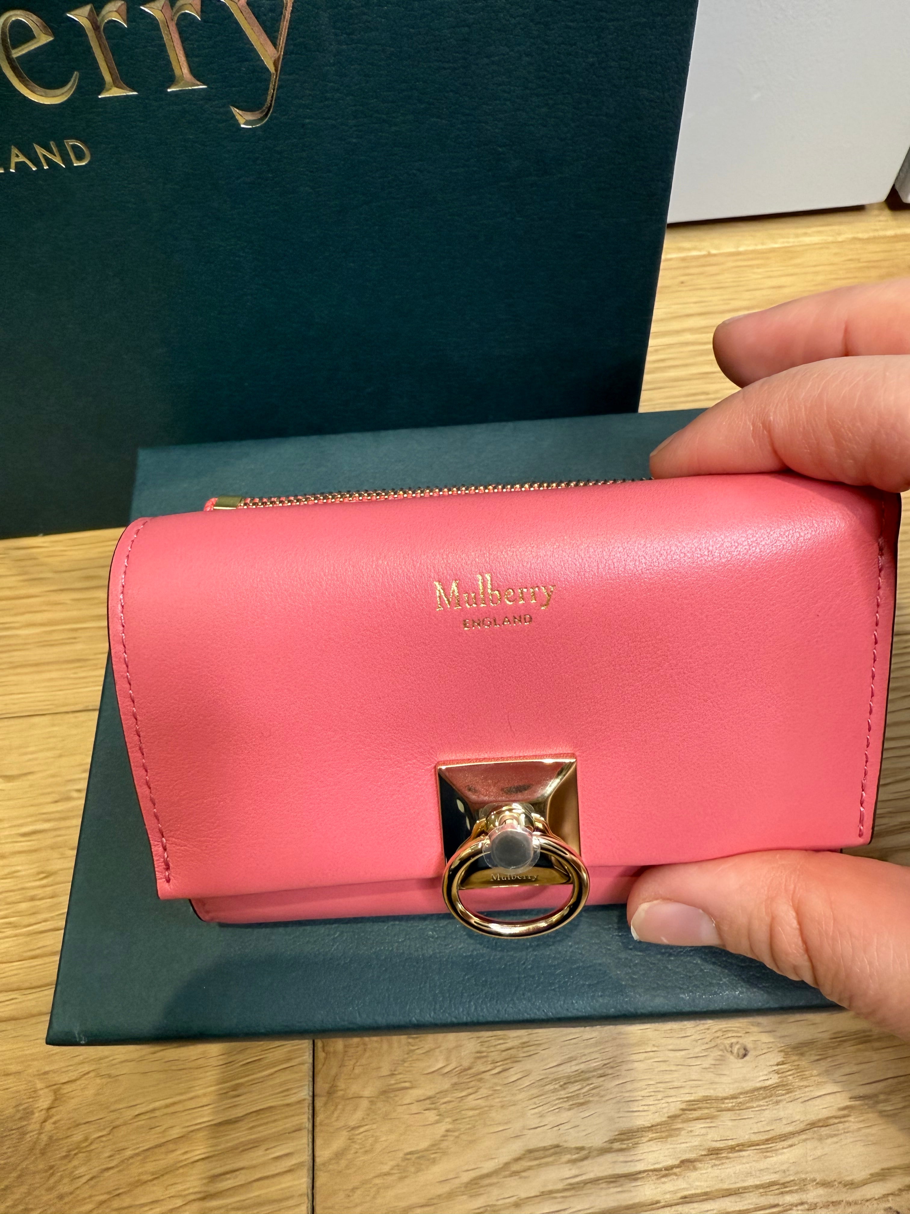 New Mulberry Iris Trifold Wallet In Light Pink Matte Flat Calf Leather