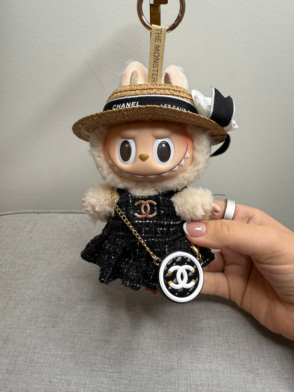 POPMART LABUBU THE MONSTERS EXCITED MACAROON VINYL PLUSH HANGING CARD WITH DESIGNER INSPIRED OUTFIT