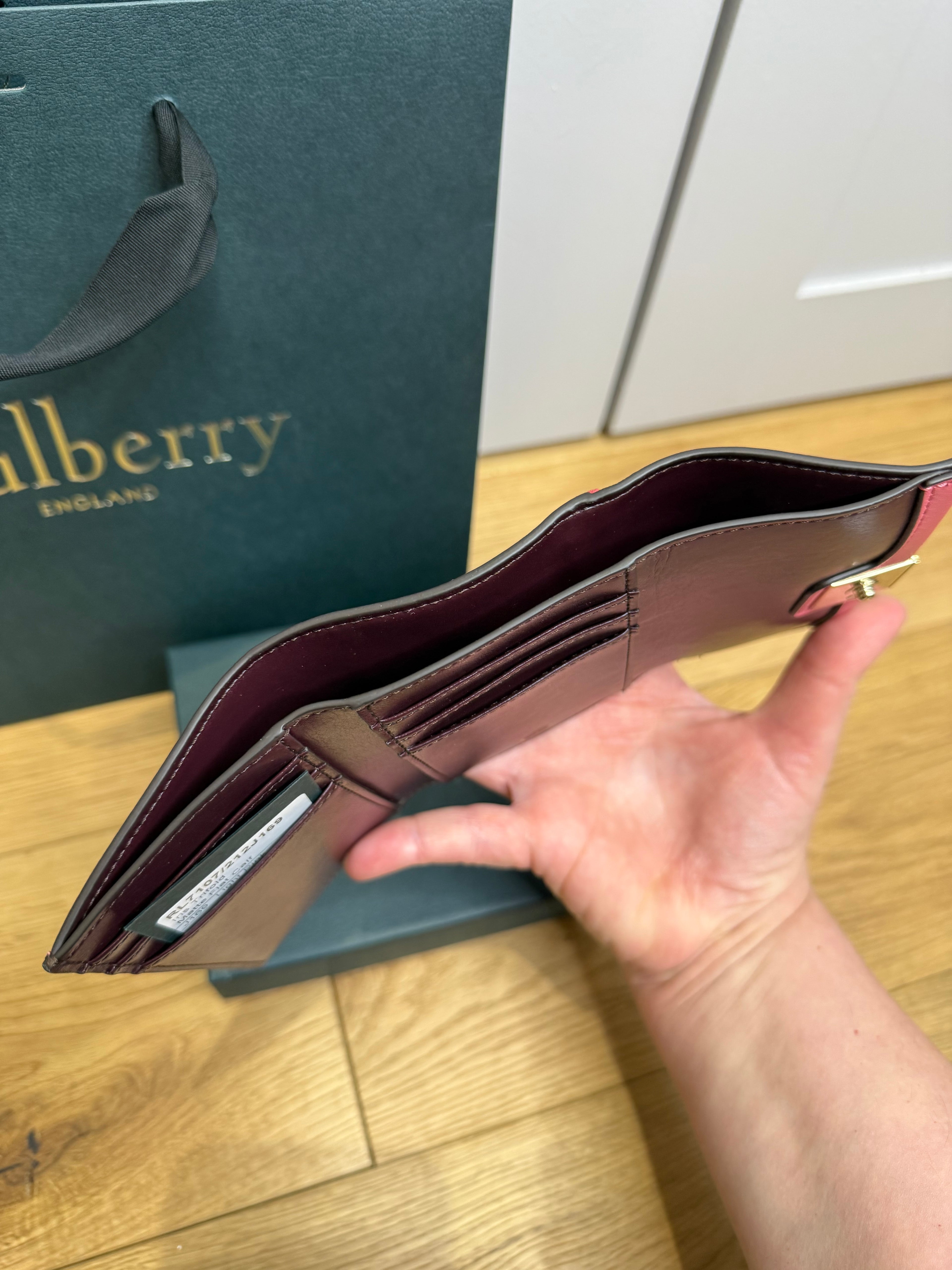 New Mulberry Iris Trifold Wallet In Light Pink Matte Flat Calf Leather