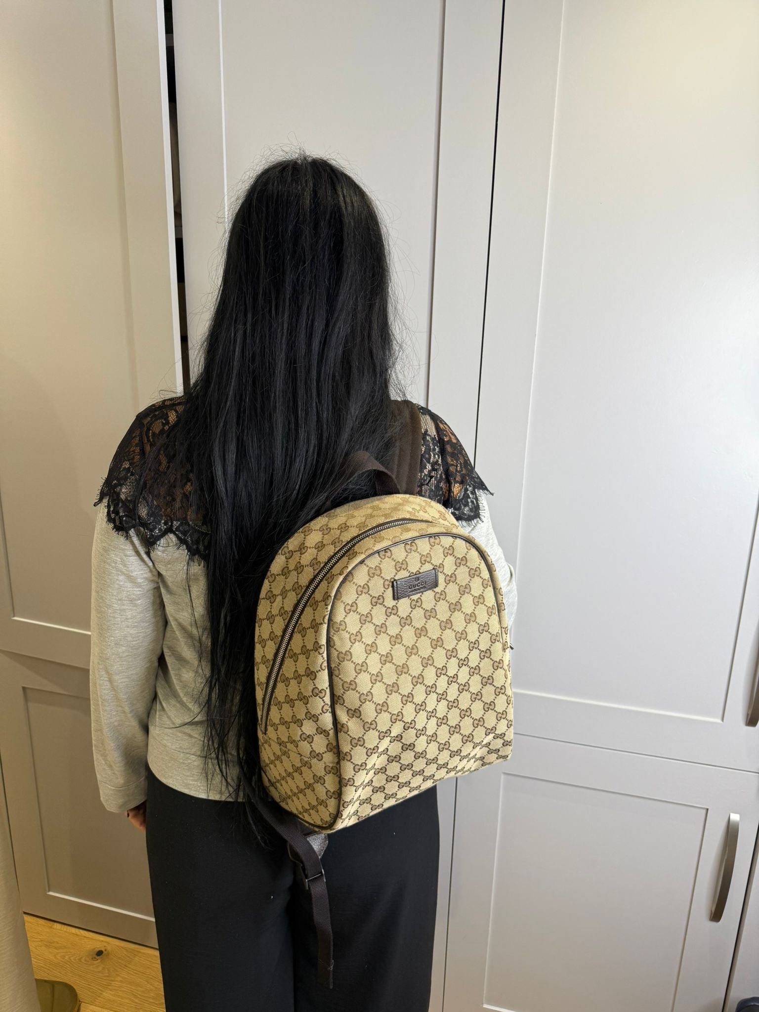 Gucci GG Supreme Canvas Zipped Backpack Discontinued Style | Authentic Designer Backpack