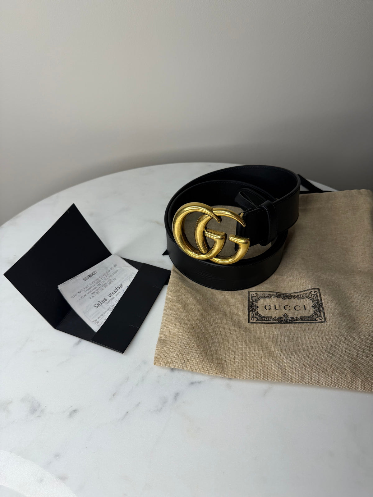 Gucci GG Marmont Black Leather Belt Size 85 - Pre owned