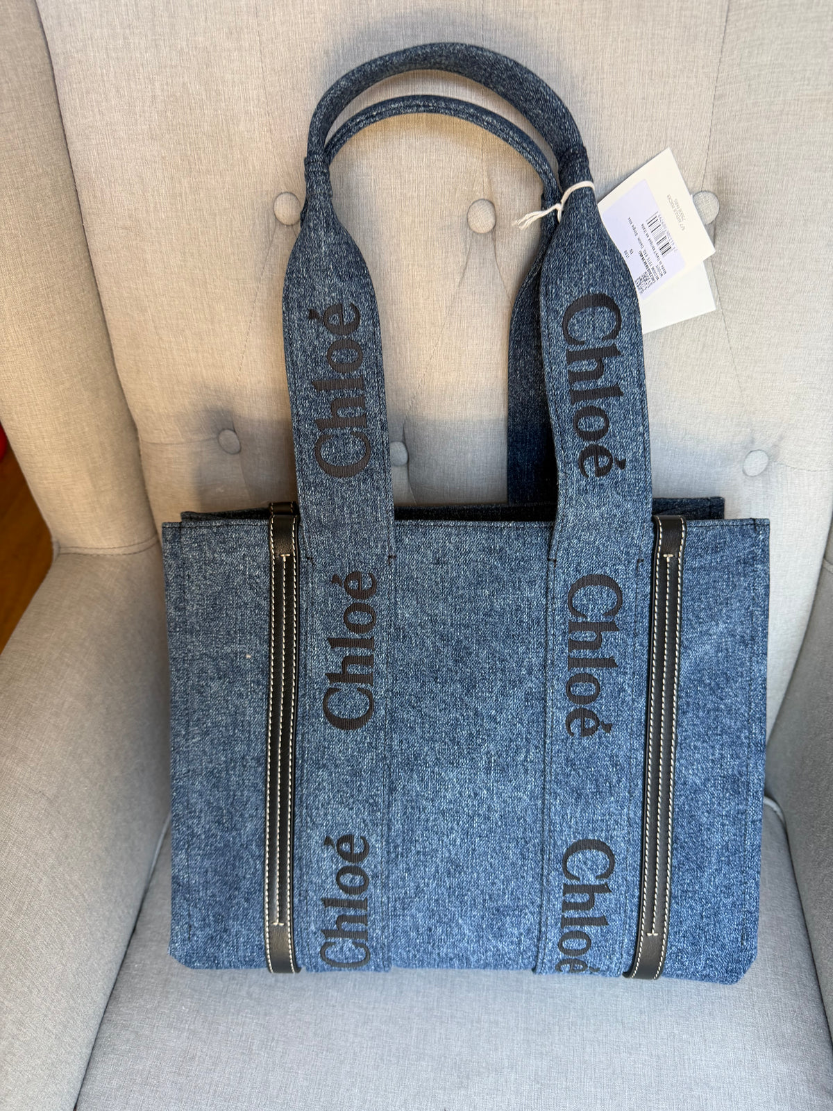 Chloé Medium Woody Denim Tote Bag – Blue & Black – Brand New with Tags