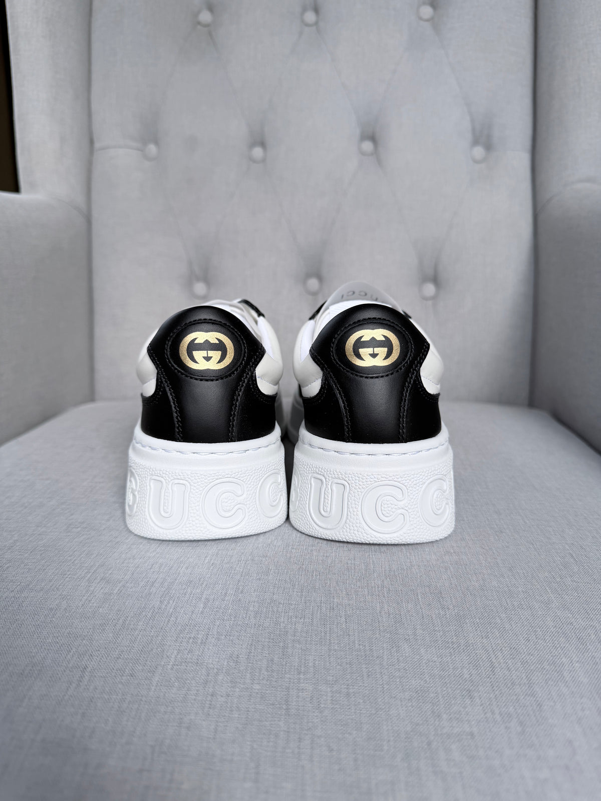 Gucci Women’s Chunky Leather Trainers with Web Detail – EU 36 / UK 3 – Brand New in Box