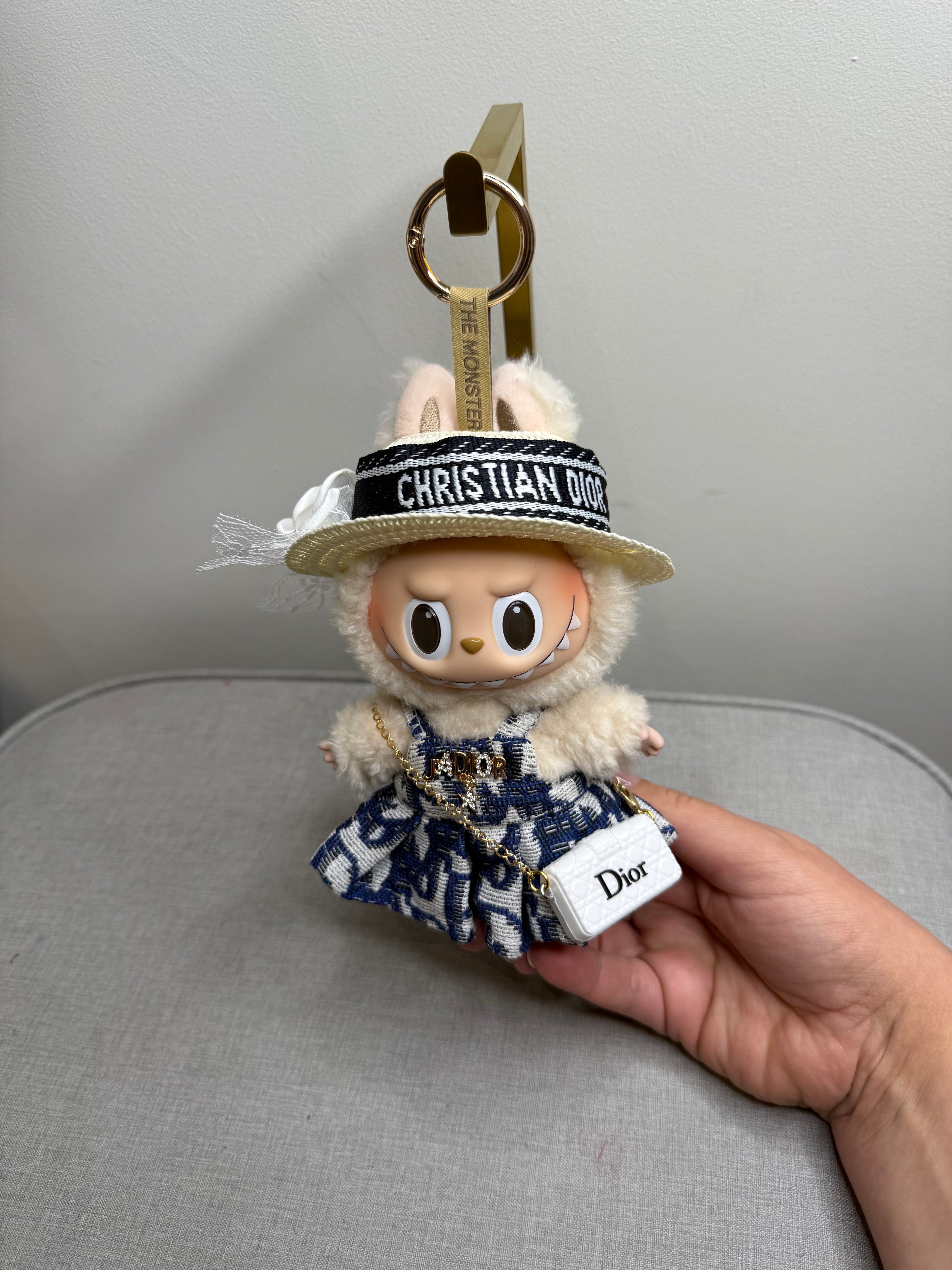 POPMART LABUBU THE MONSTERS EXCITED MACAROON VINYL PLUSH HANGING CARD WITH DESIGNER INSPIRED OUTFIT