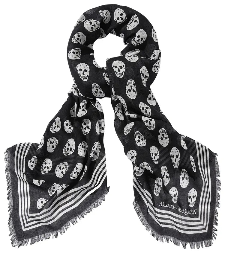 Alexander McQueen Modal Biker Skull Scarf – Black & Ivory – Brand New with Tags
