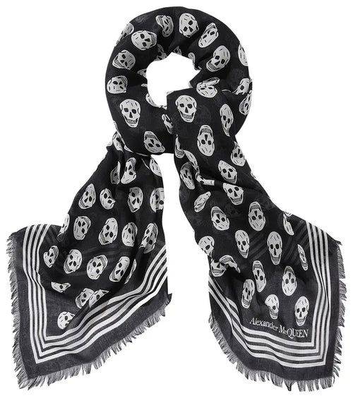 Alexander McQueen Modal Biker Skull Scarf – Black & Ivory – Brand New with Tags