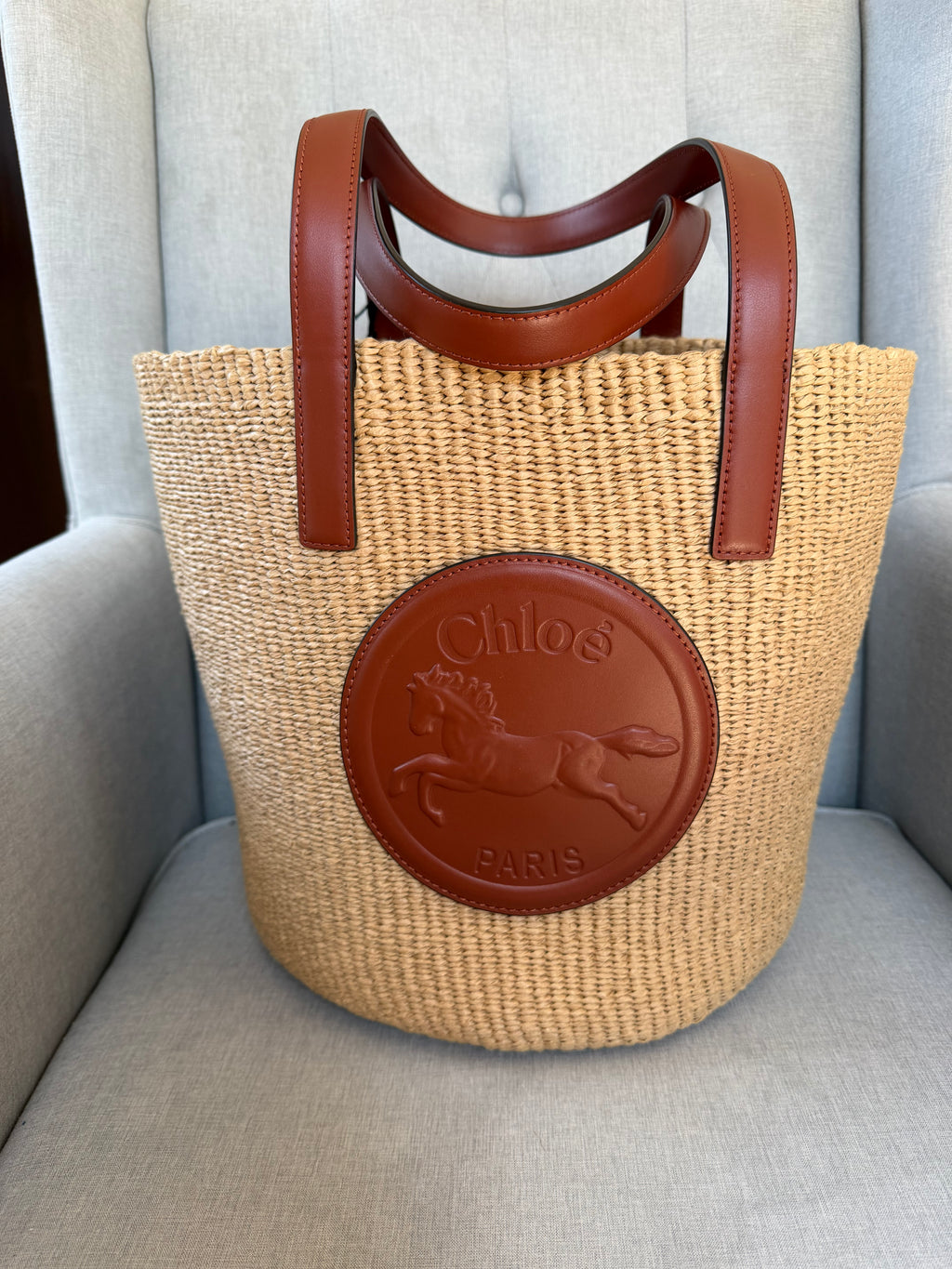 Chloe horse medal large basket bag in sepia brown