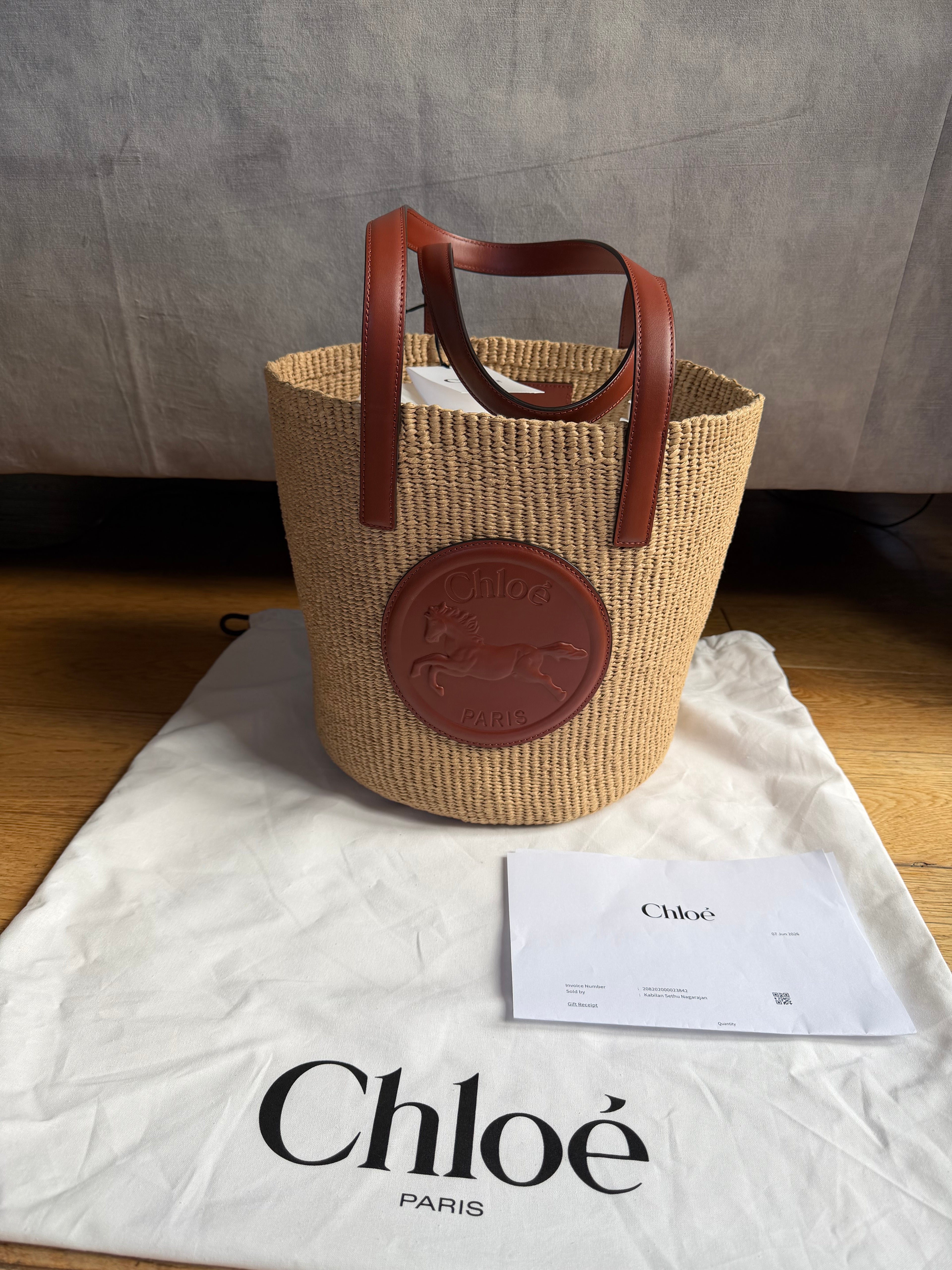 Chloe horse medal large basket bag in sepia brown