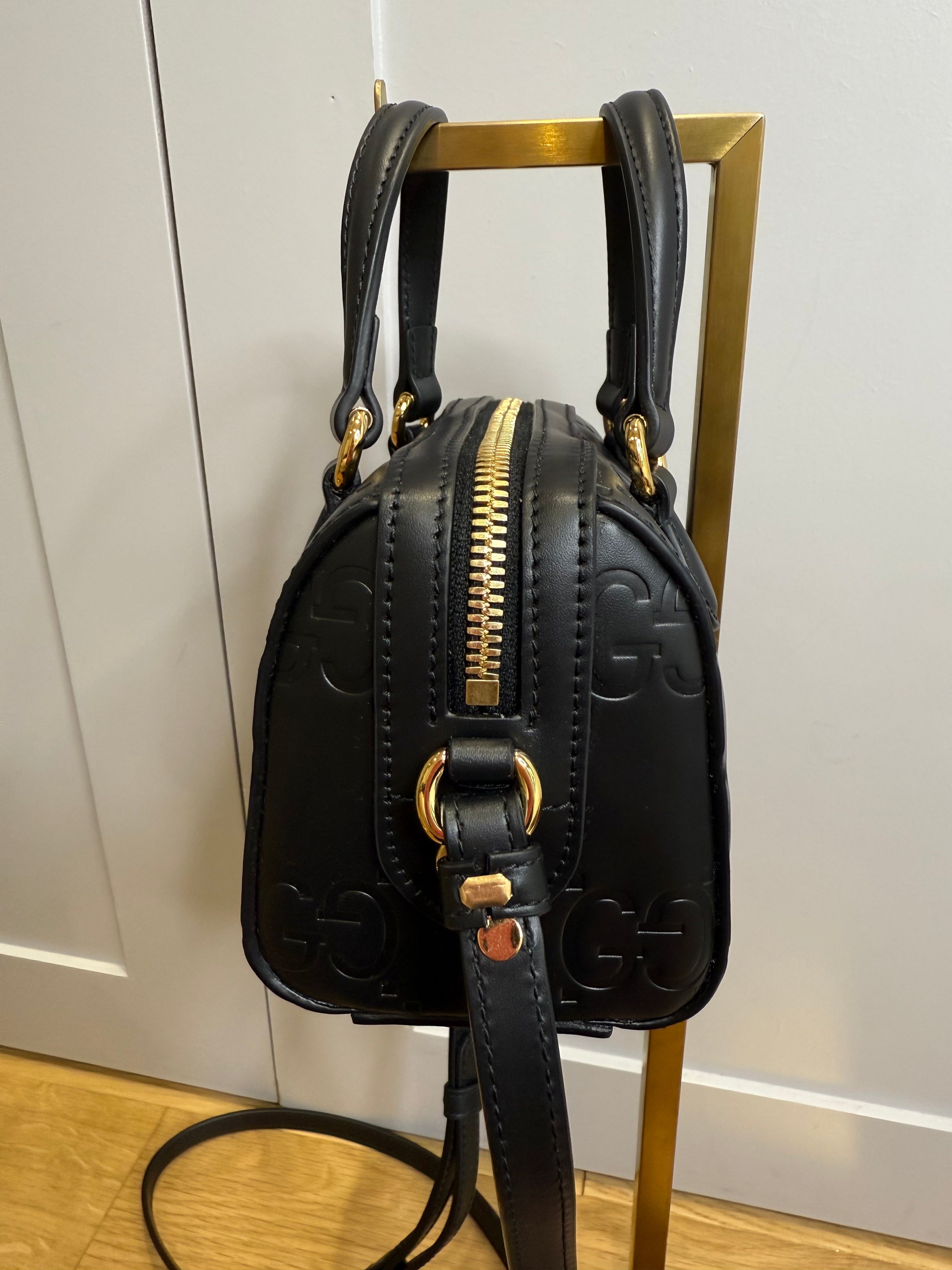 New Gucci GG Leather Crossbody Bag Black & Gold Hdw