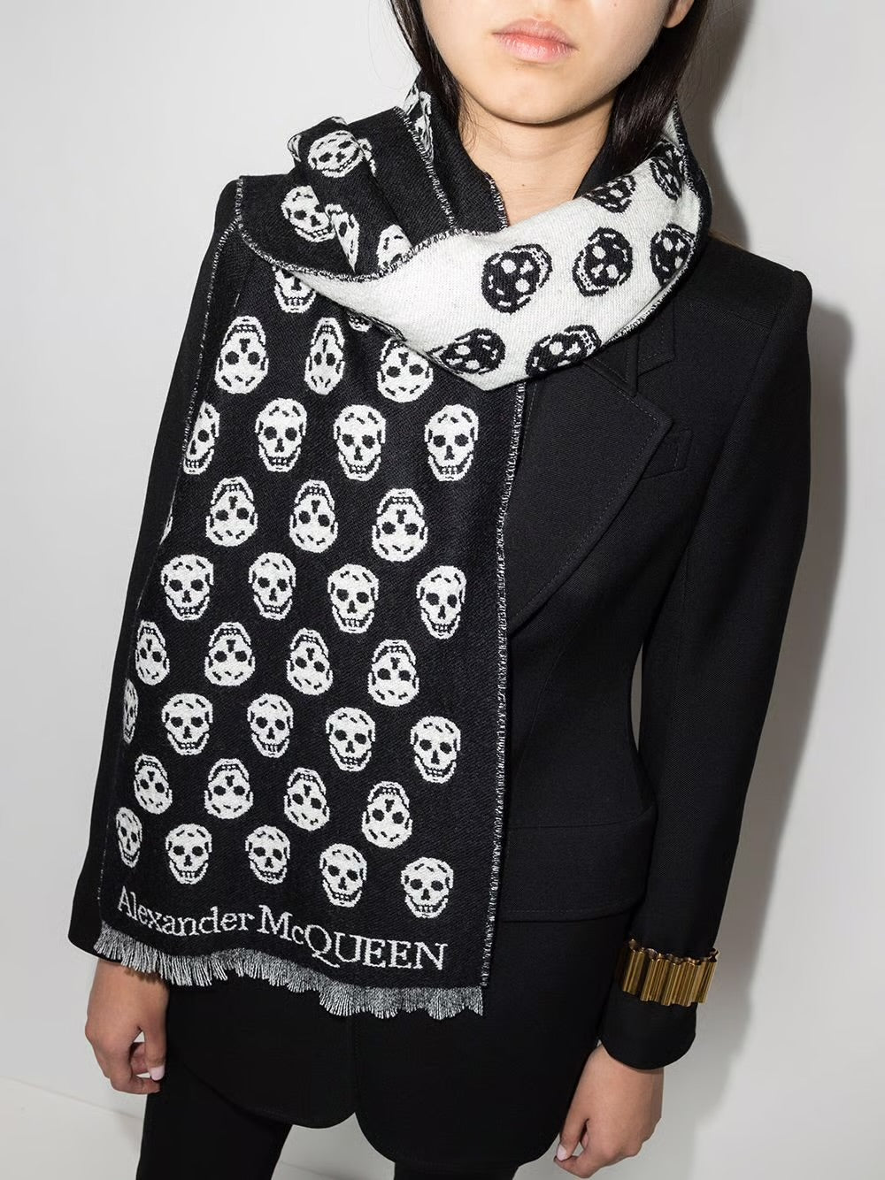 New Alexander McQueen Unisex All Over Skull Print Reversible Wool Scarf