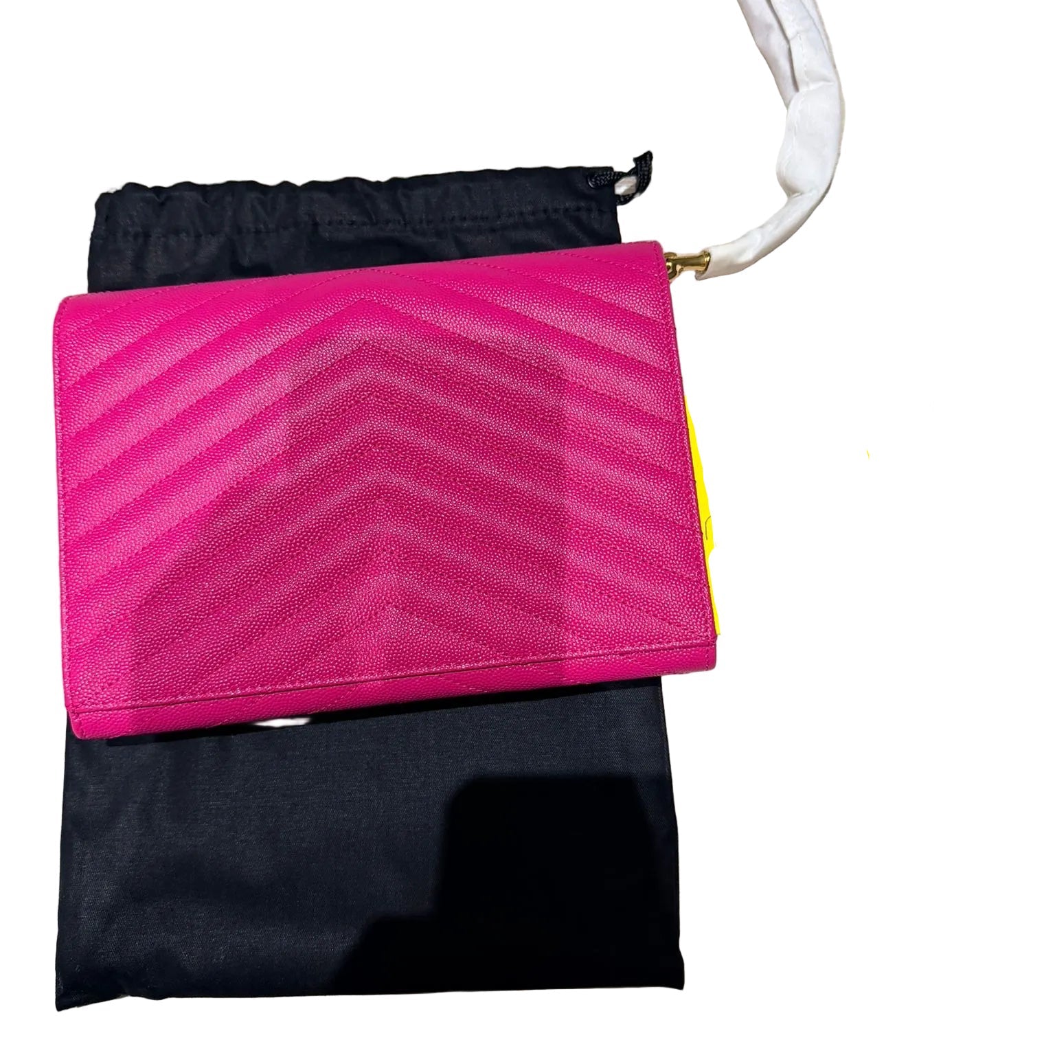 Fuschia Pink Saint Laurent Cassandre Matelassé Flap Pouch wristlet Bag In Grain De Poudre Leather