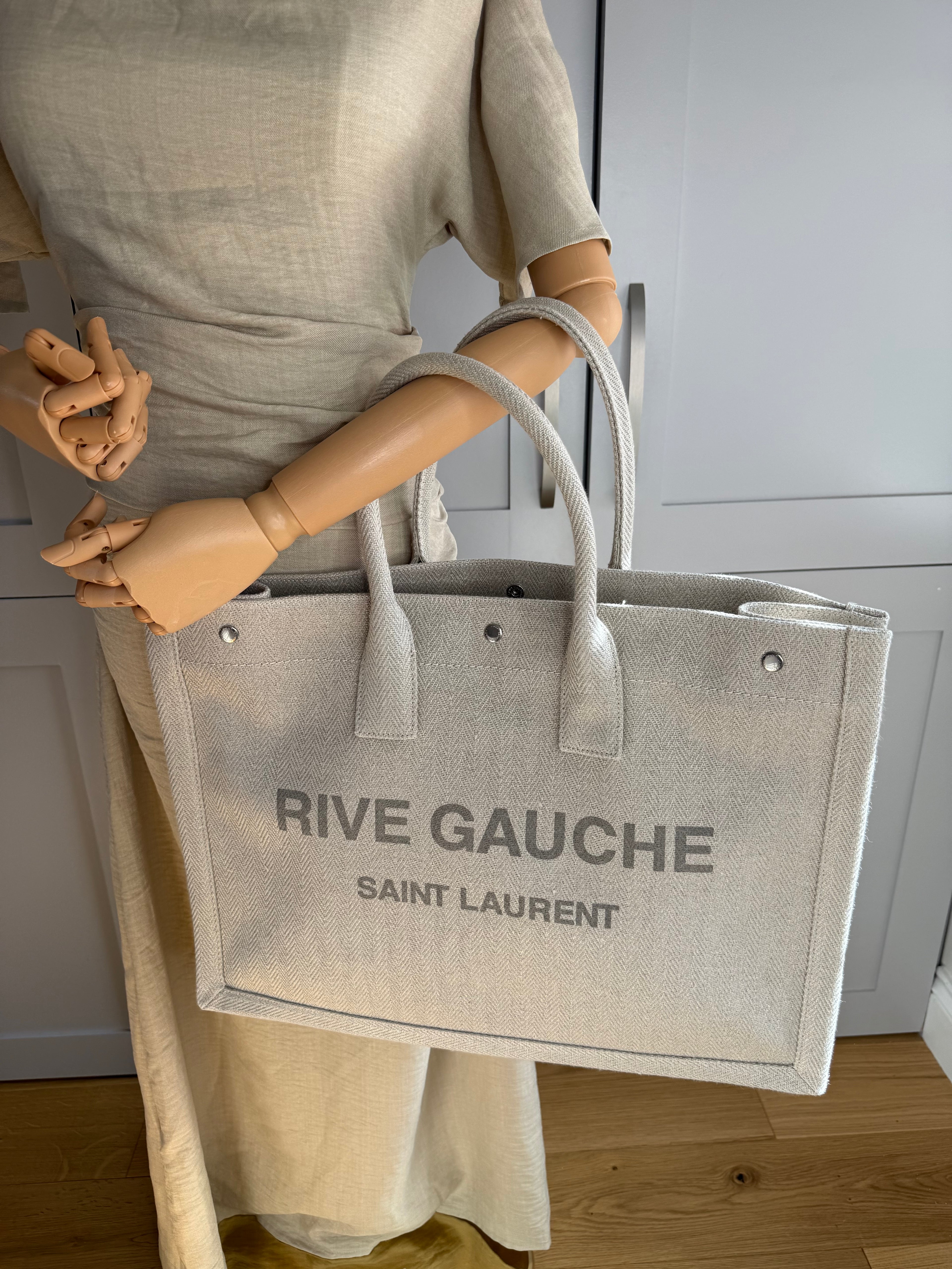 New Saint Laurent Rive Gauche Canvas Tote Bag