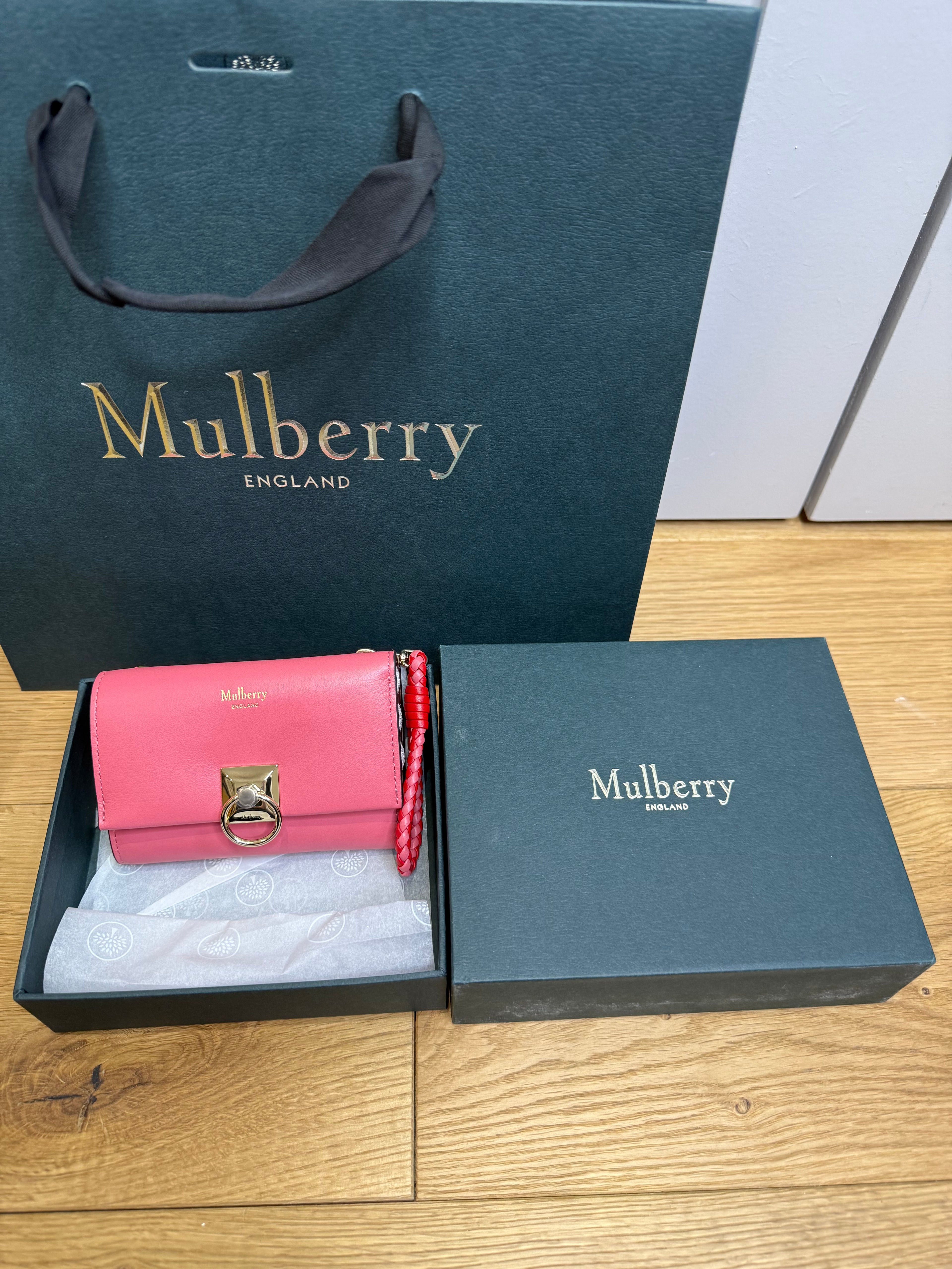 New Mulberry Iris Trifold Wallet In Light Pink Matte Flat Calf Leather