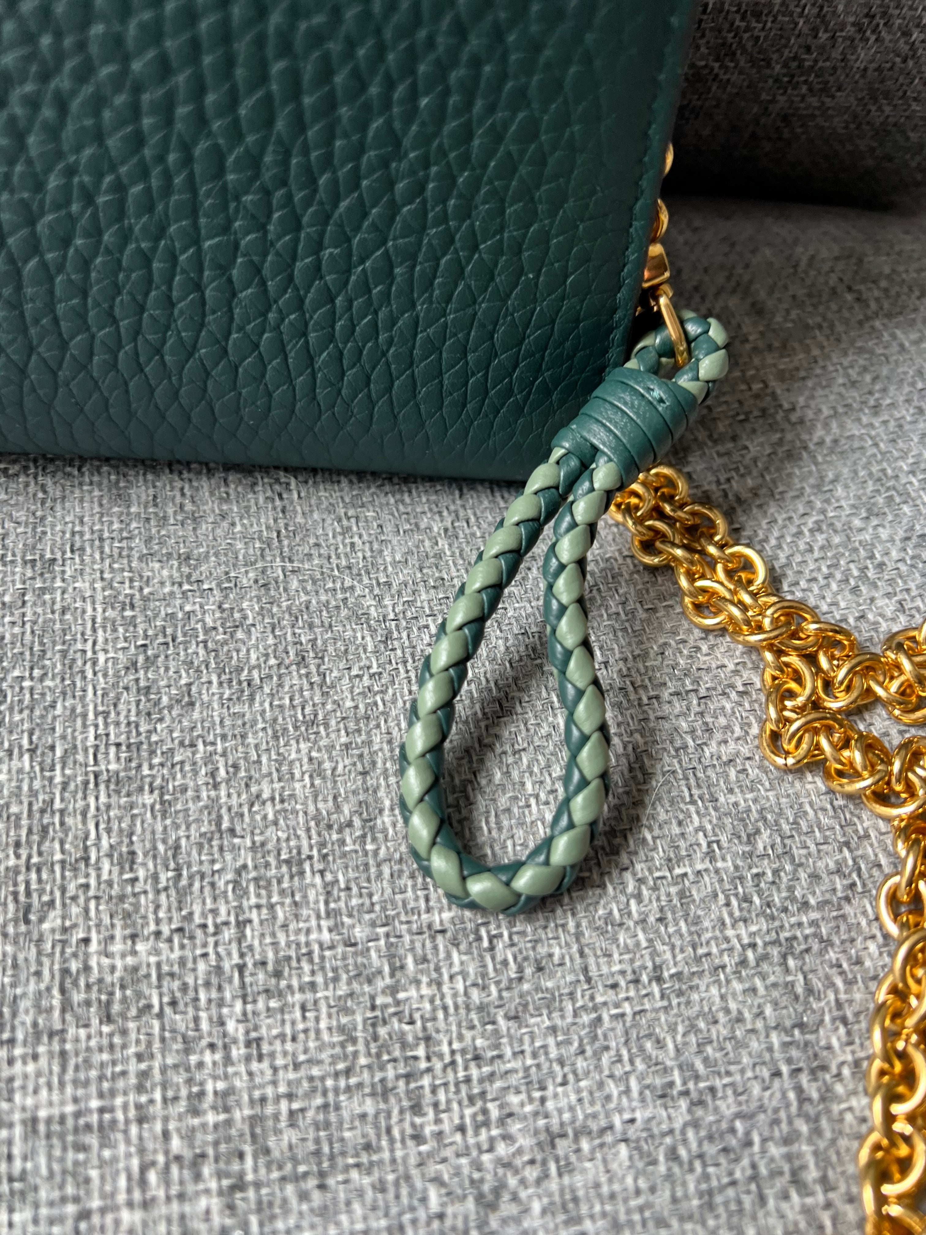 New Mulberry Iris Wallet On Chain Bag In Mulberry Green with Matching Zip Pull