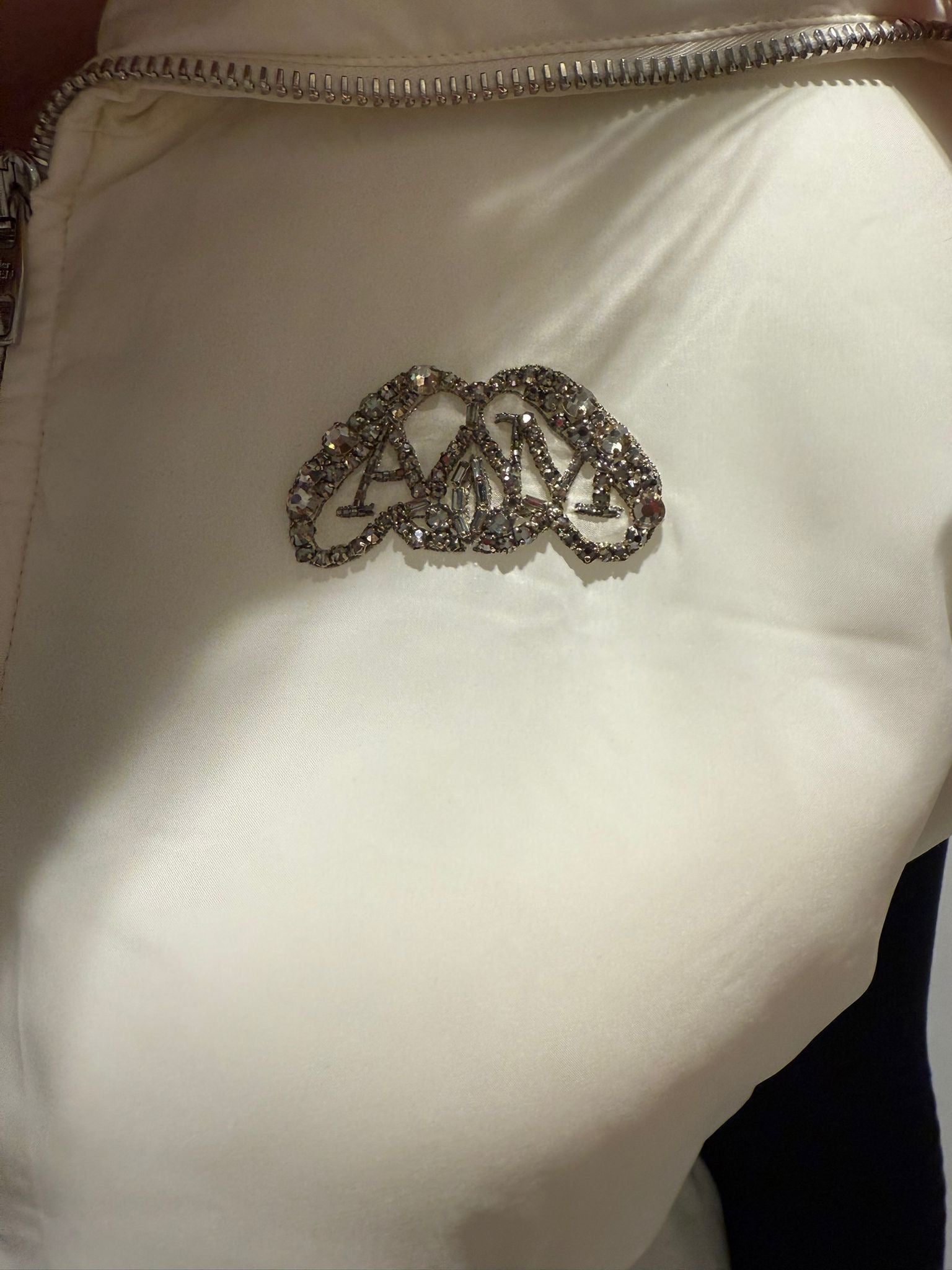 New Alexander McQueen Padded Gilet In White With Crystallised AM Logo