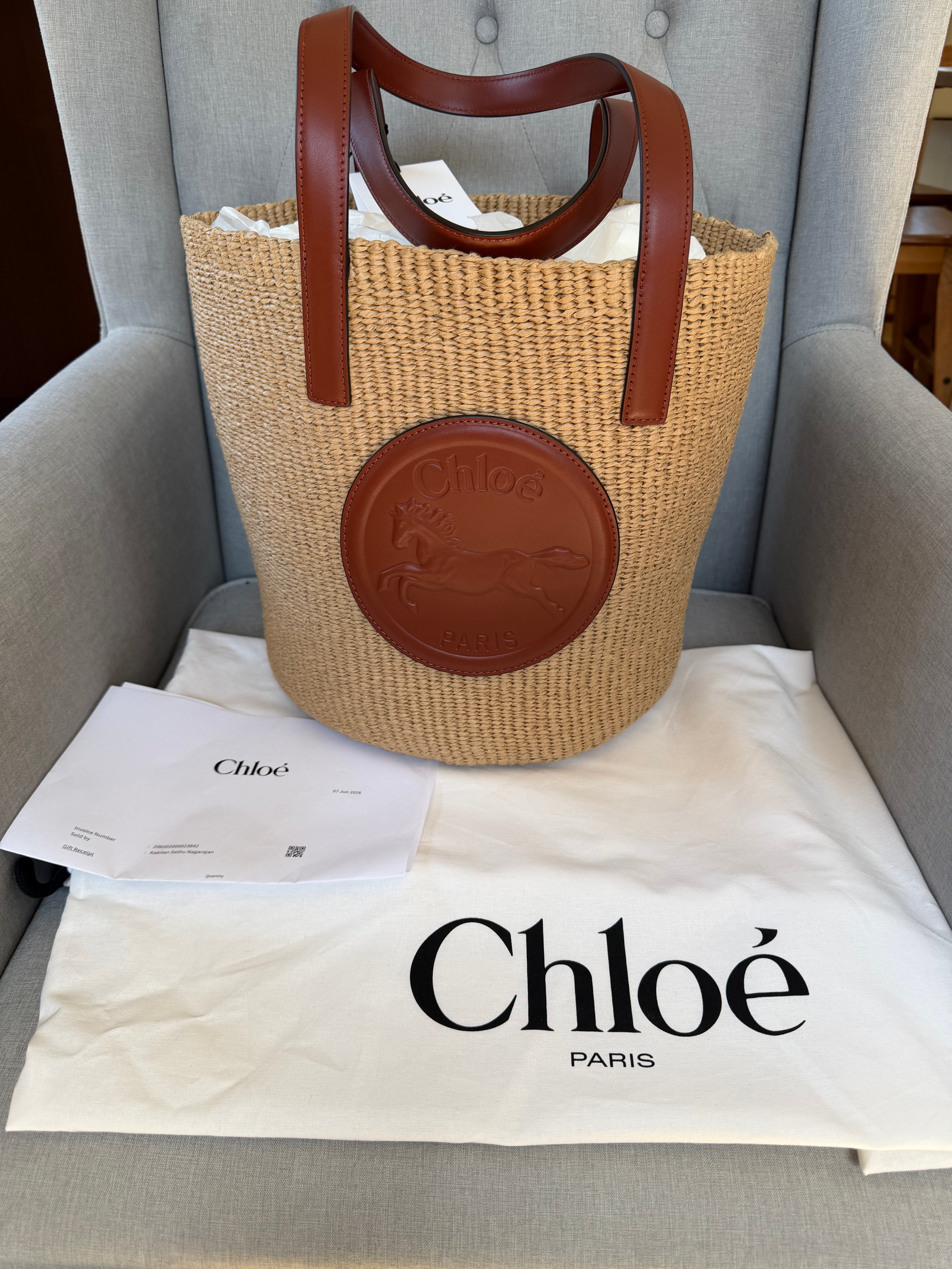Chloe horse medal large basket bag in sepia brown