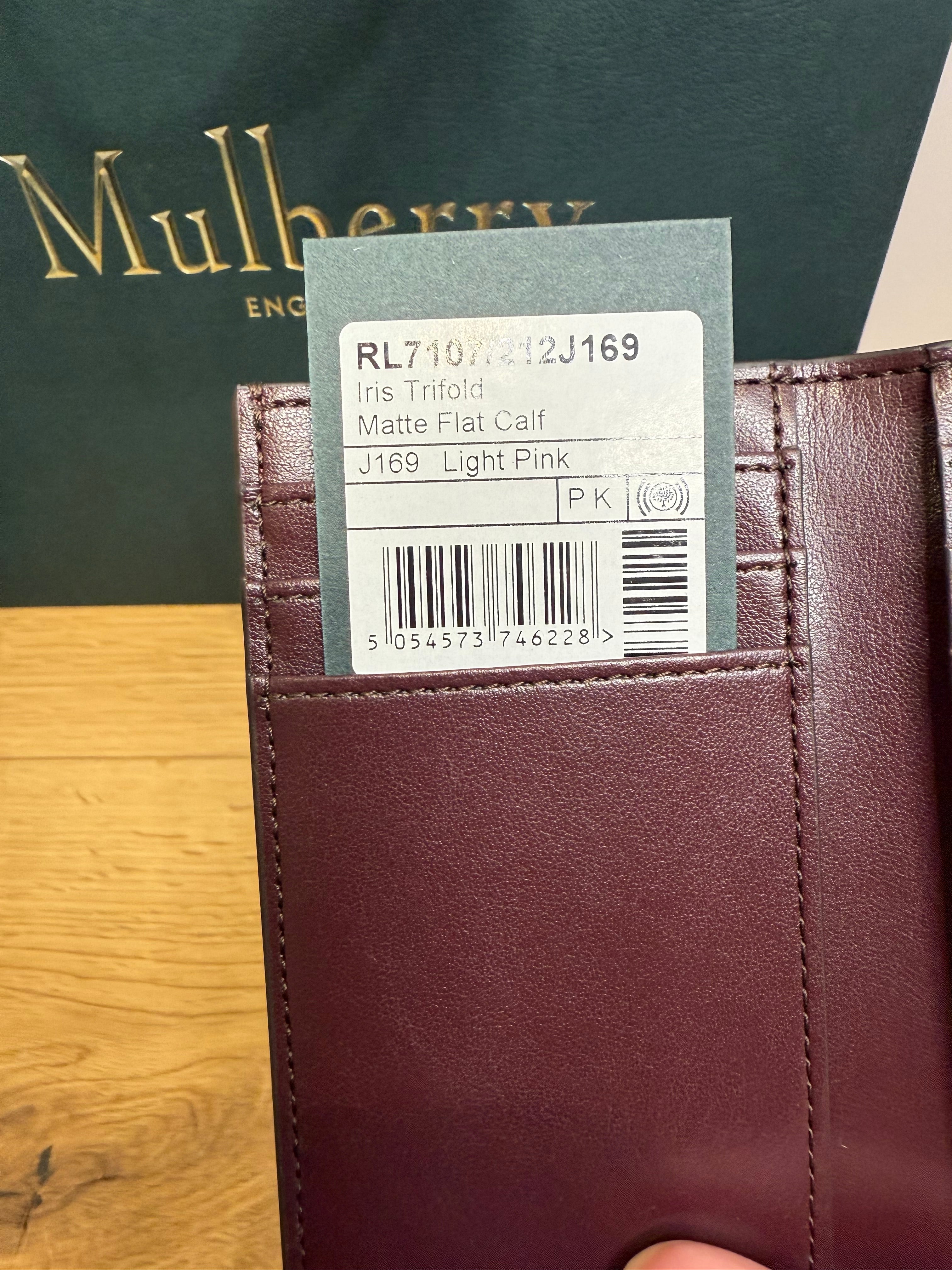 New Mulberry Iris Trifold Wallet In Light Pink Matte Flat Calf Leather