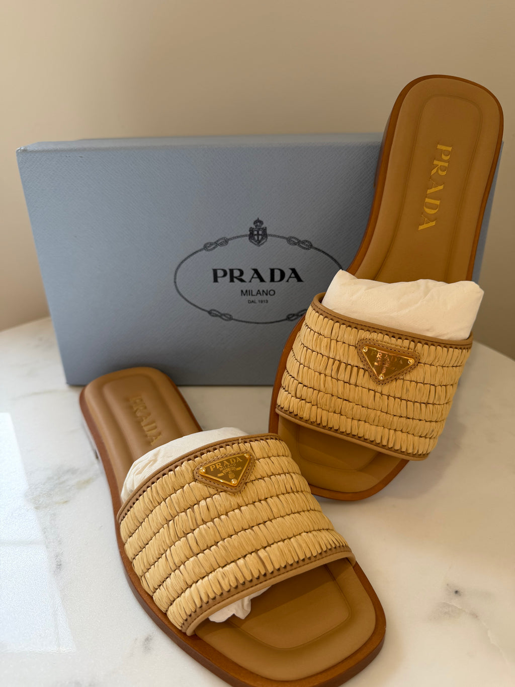 Prada Women’s Raffia Slides - Brand New 37.5