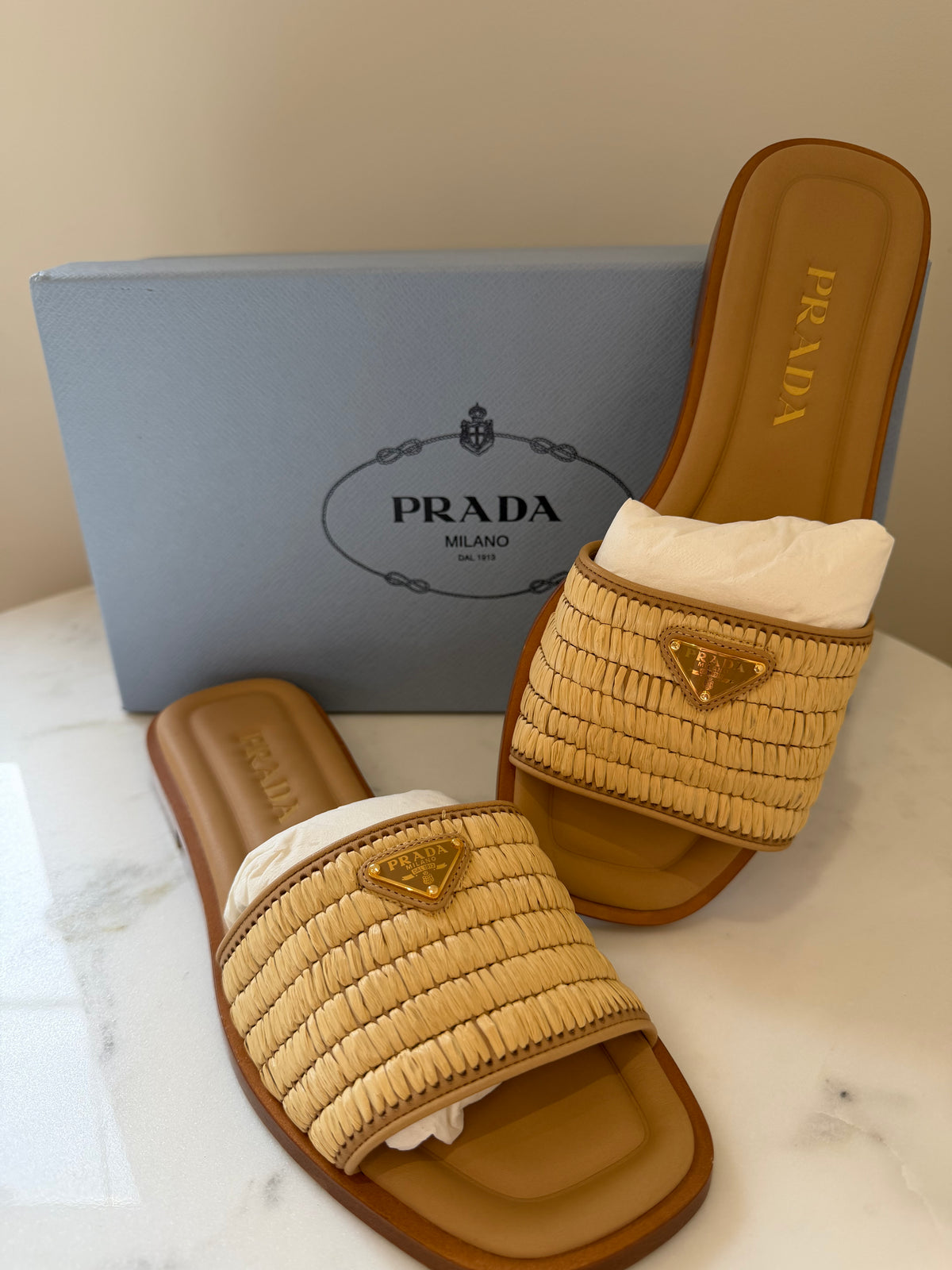 Prada Women’s Raffia Slides - Brand New 37.5