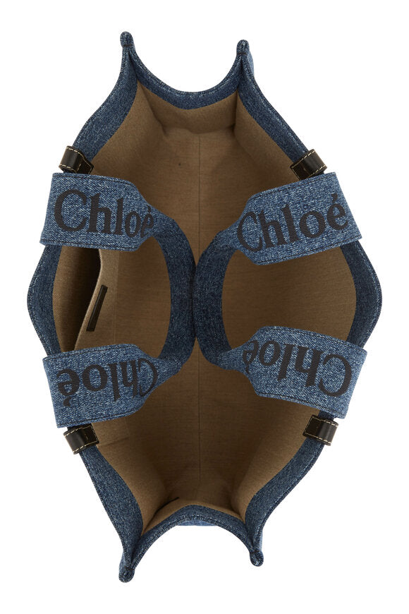 Chloé Medium Woody Denim Tote Bag – Blue & Black – Brand New with Tags