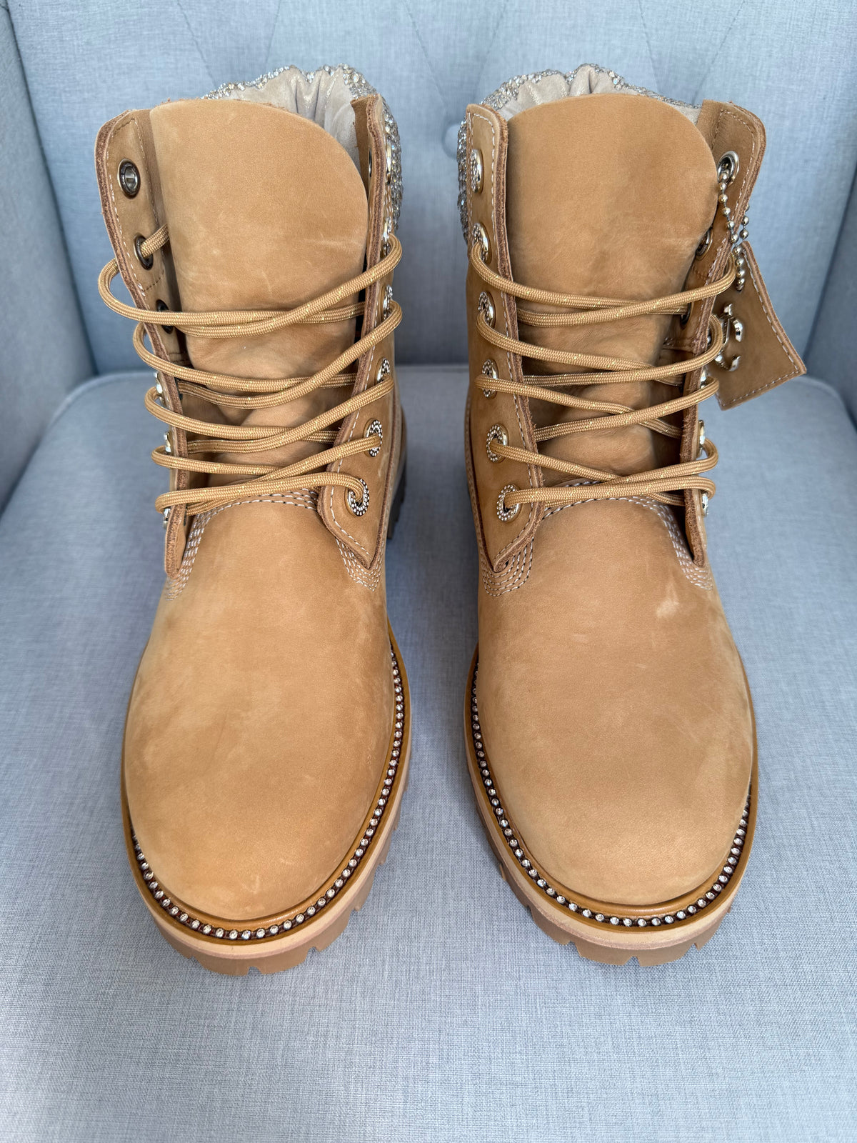 Jimmy Choo x Timberland 6-Inch Premium Crystal Collar Boots – Wheat – UK 7 / EU 40 – Brand New in Box