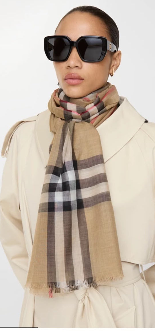 Burberry Classic Check Wool & Silk Scarf – Brand New