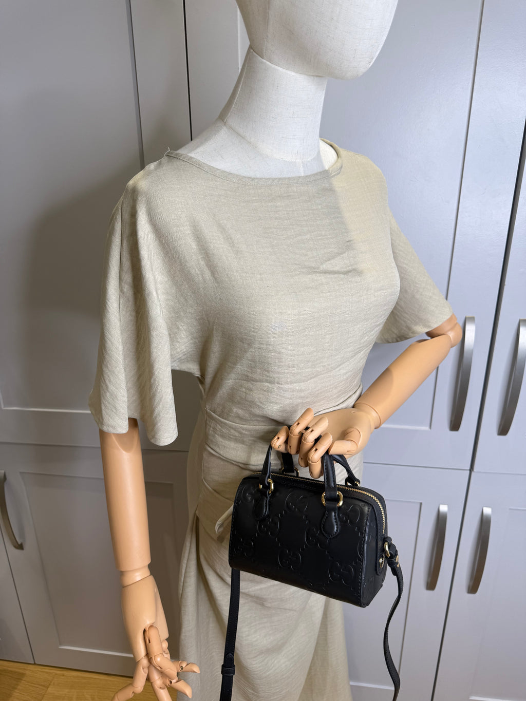 New Gucci GG Leather Crossbody Bag Black & Gold Hdw