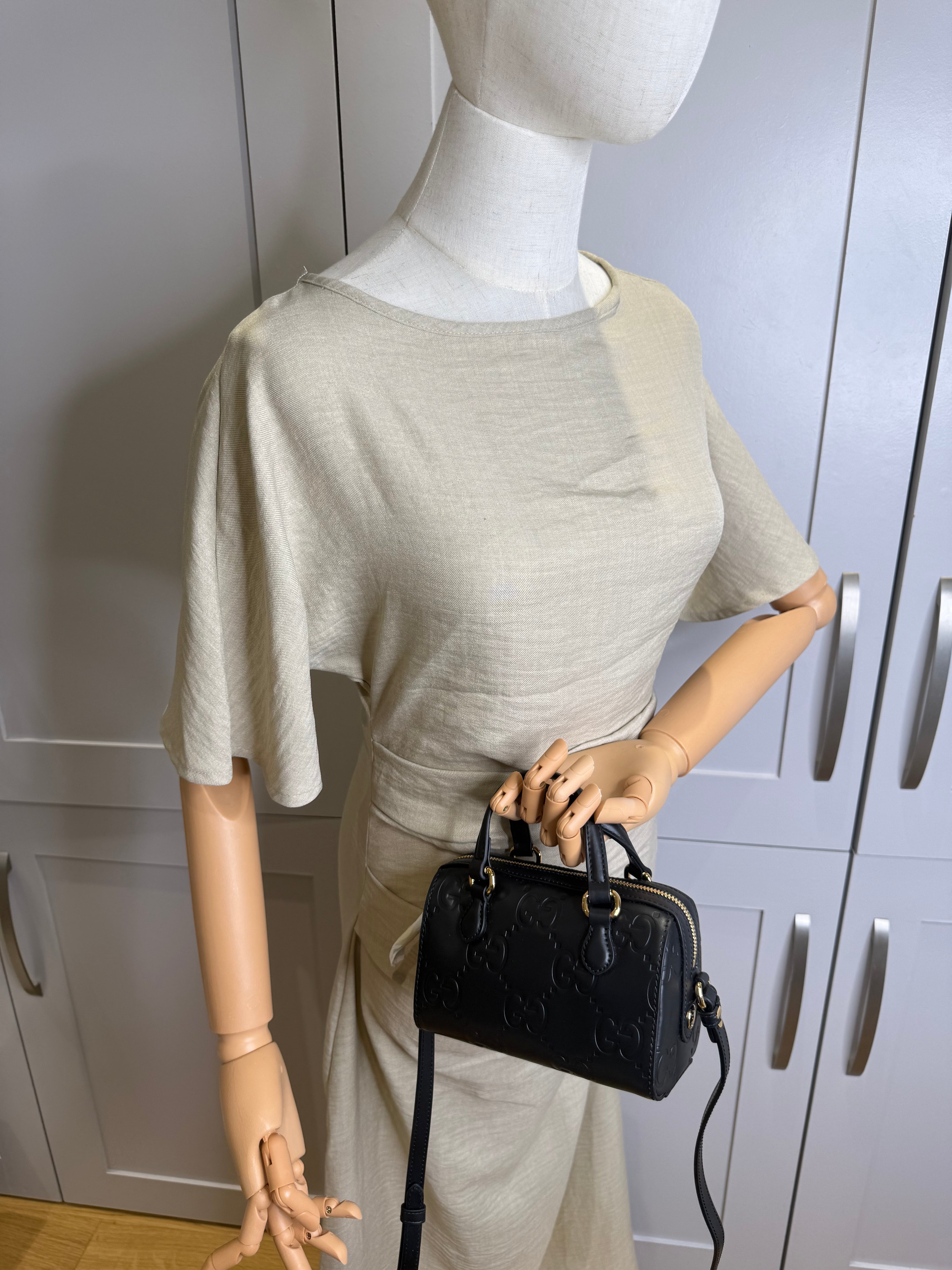 New Gucci GG Leather Crossbody Bag Black & Gold Hdw