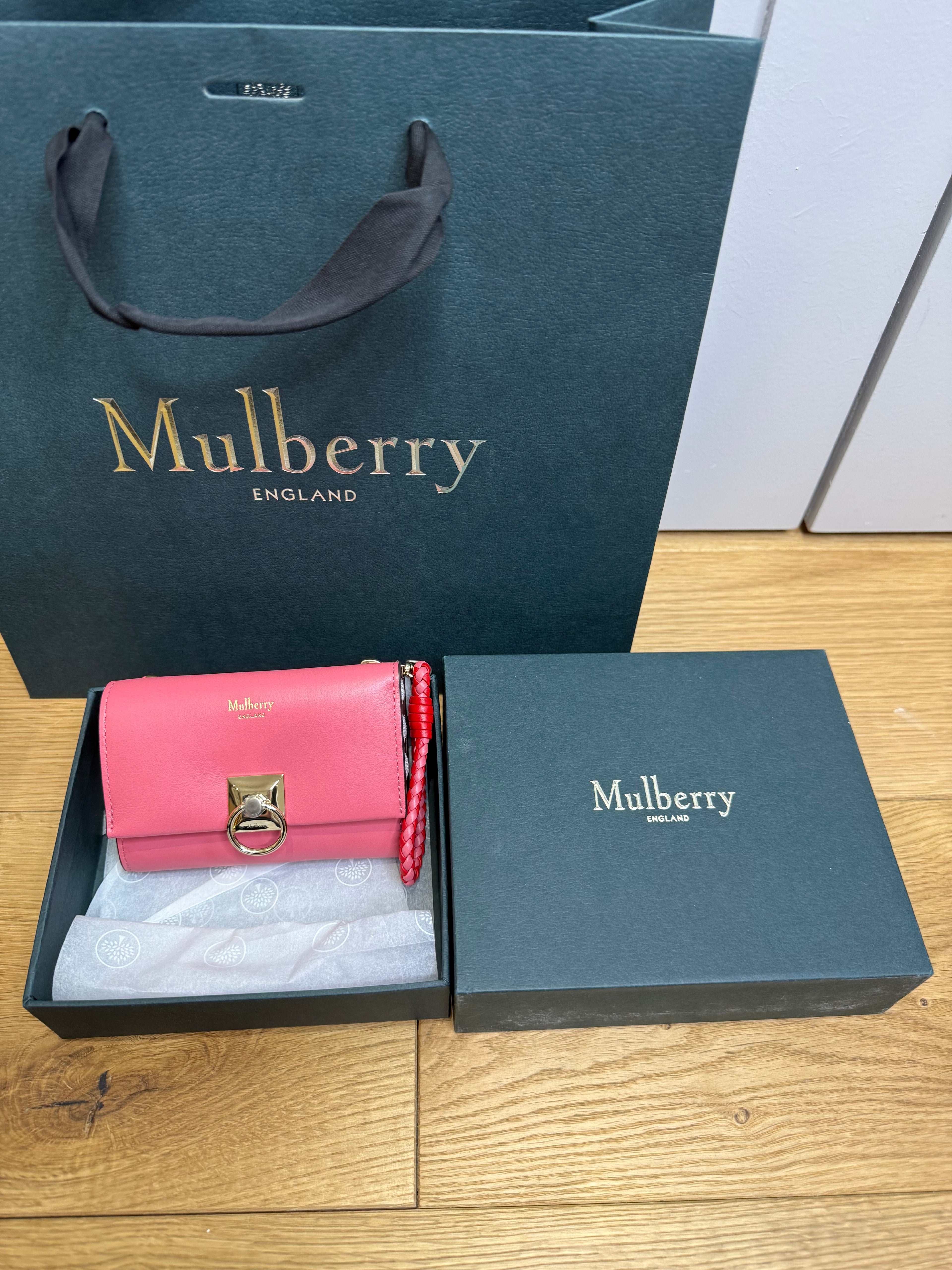 New Mulberry Iris Trifold Wallet In Light Pink Matte Flat Calf Leather
