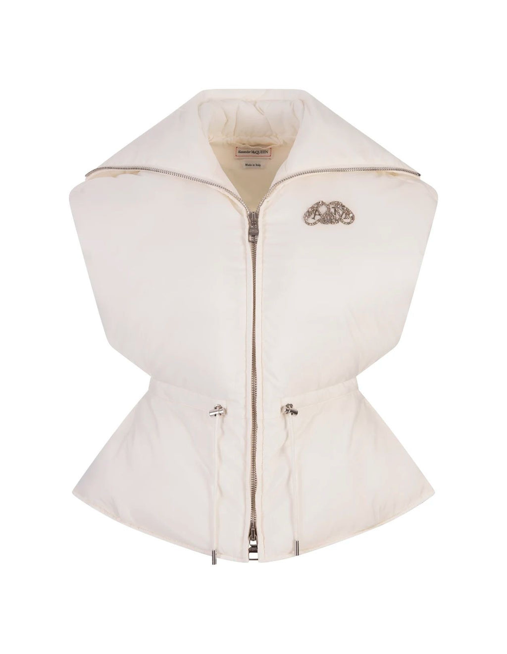 New Alexander McQueen Padded Gilet In White With Crystallised AM Logo