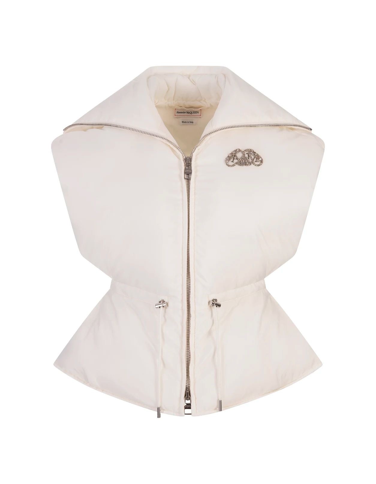 New Alexander McQueen Padded Gilet In White With Crystallised AM Logo
