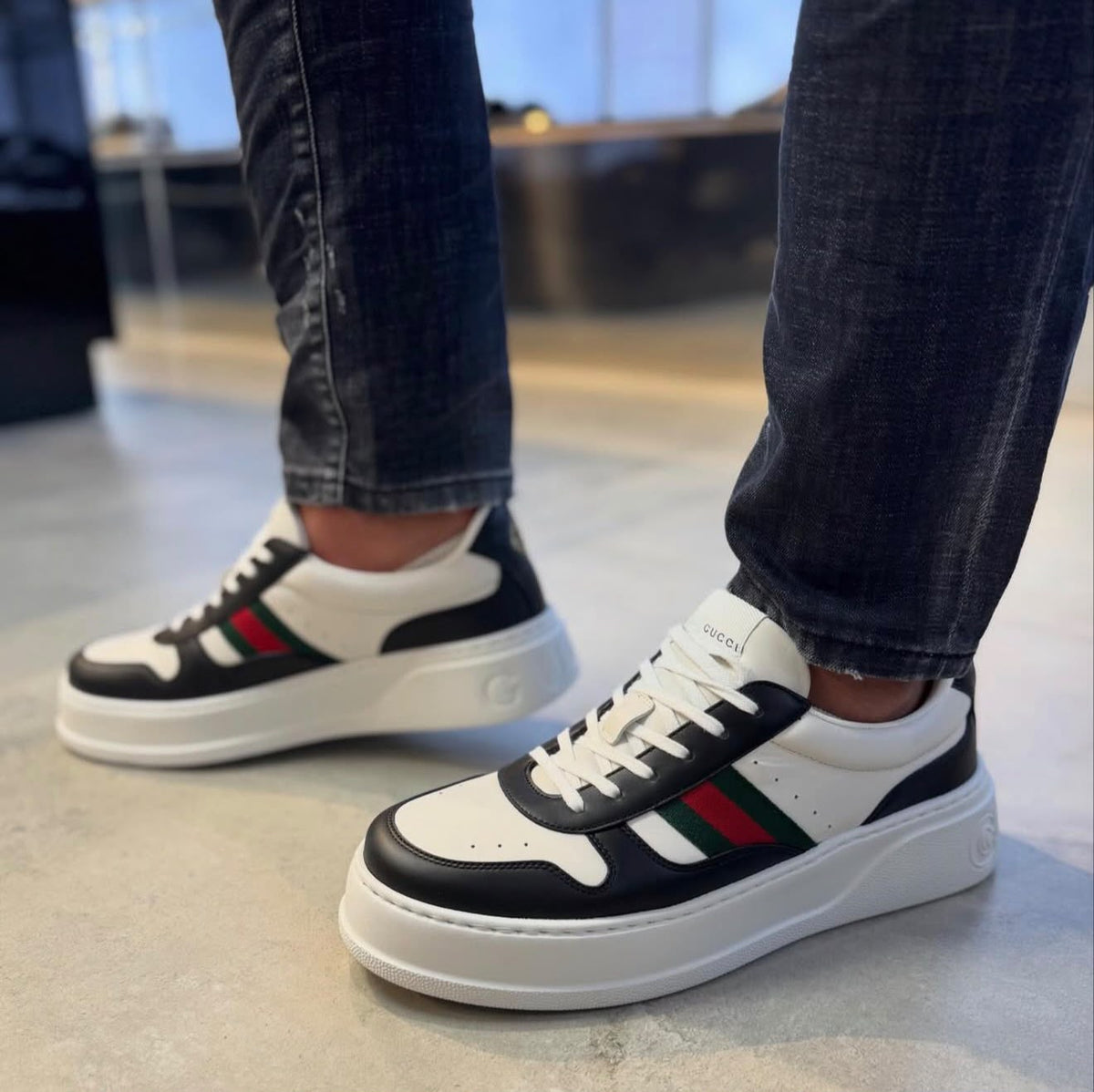 Gucci Women’s Chunky Leather Trainers with Web Detail – EU 36 / UK 3 – Brand New in Box