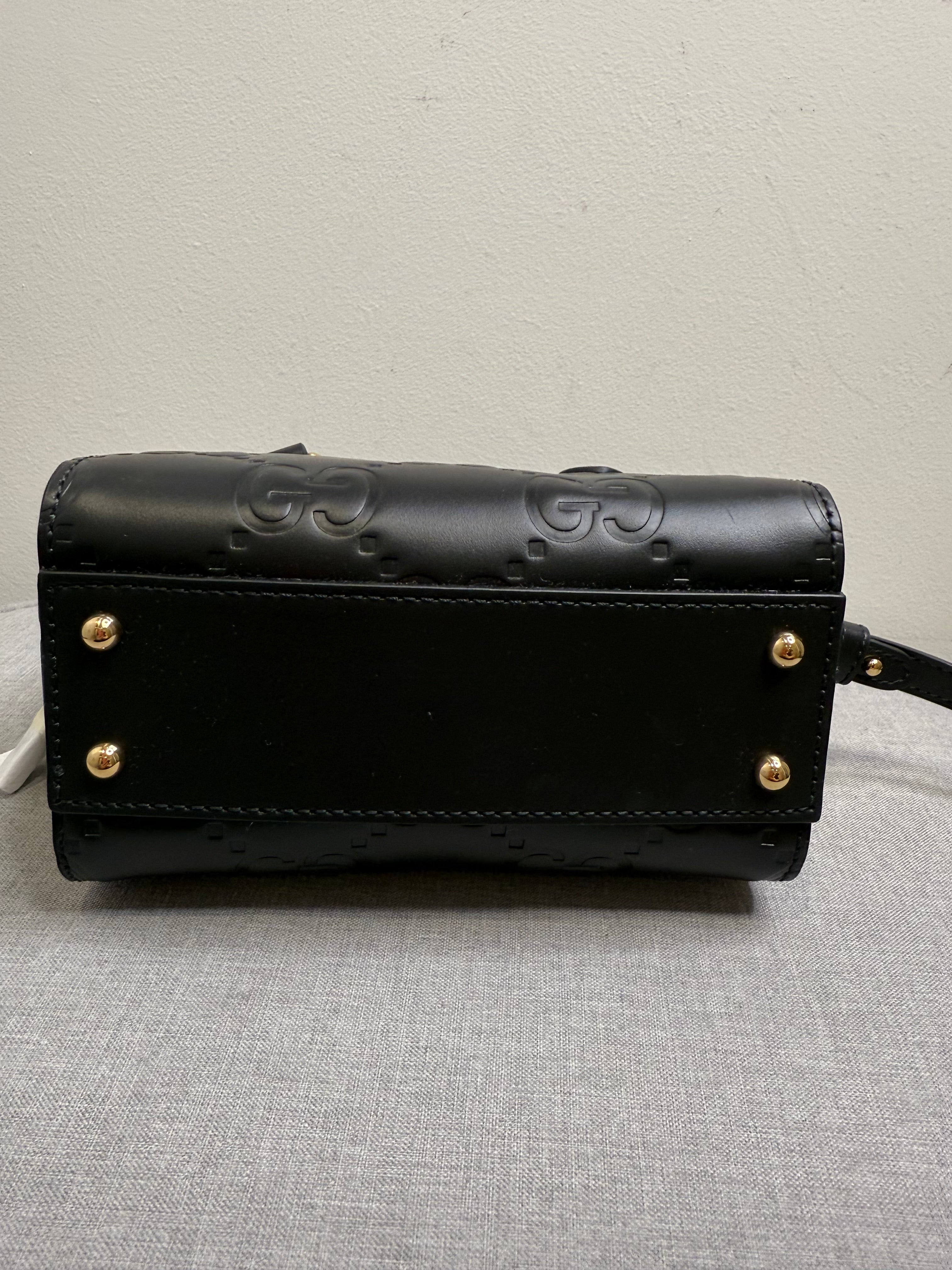 New Gucci GG Leather Crossbody Bag Black & Gold Hdw