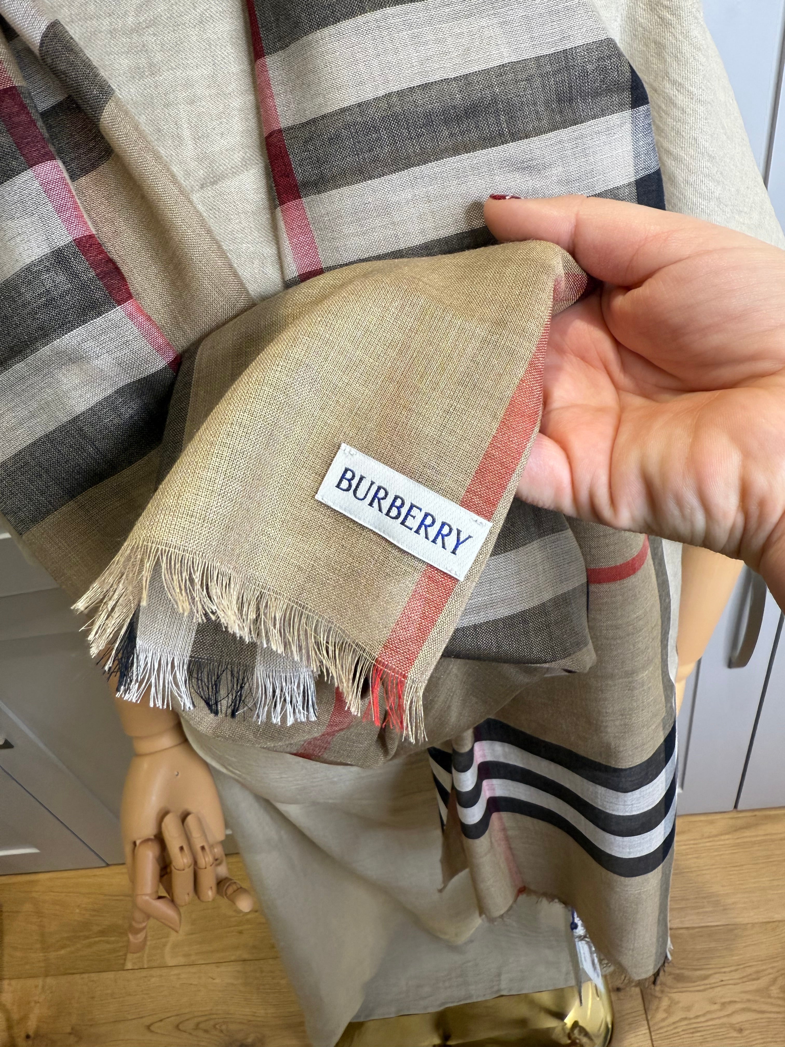New Burberry Classic Check Wool And Silk Mix Scarf