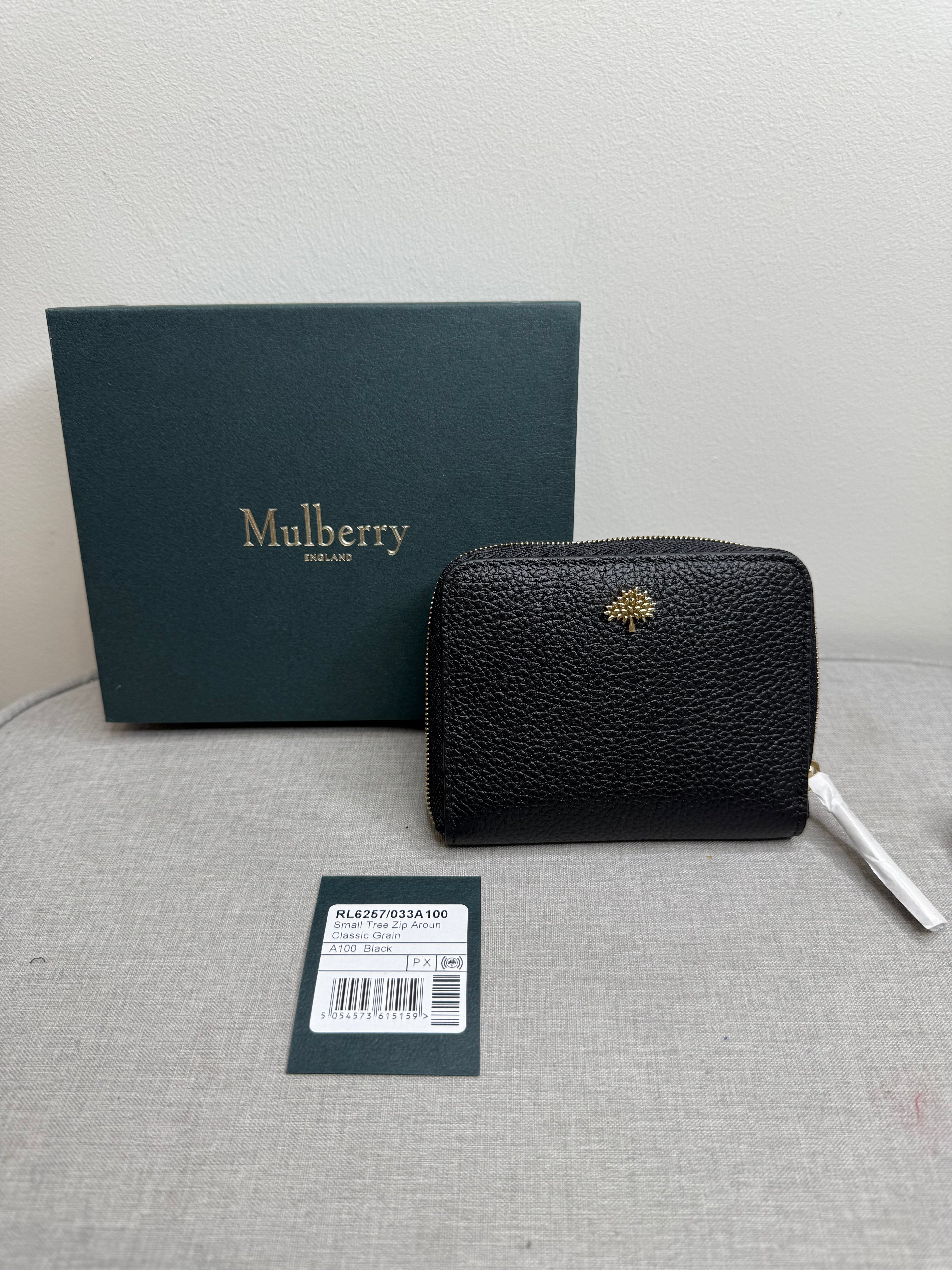 Mulberry Zip Around Tree Plaque Zip Around Wallet In Black Leather - New With Box