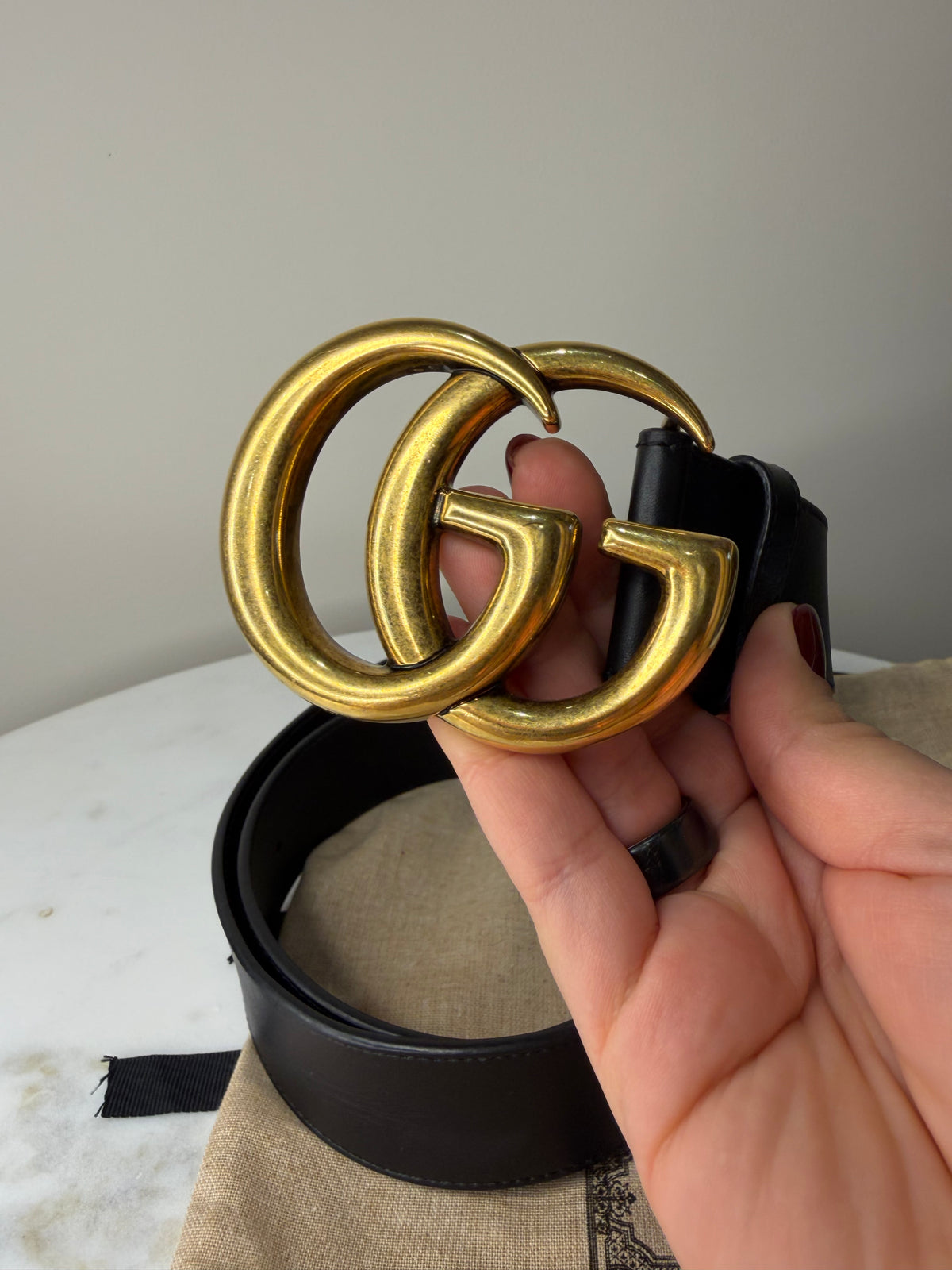Gucci GG Marmont Black Leather Belt Size 85 - Pre owned