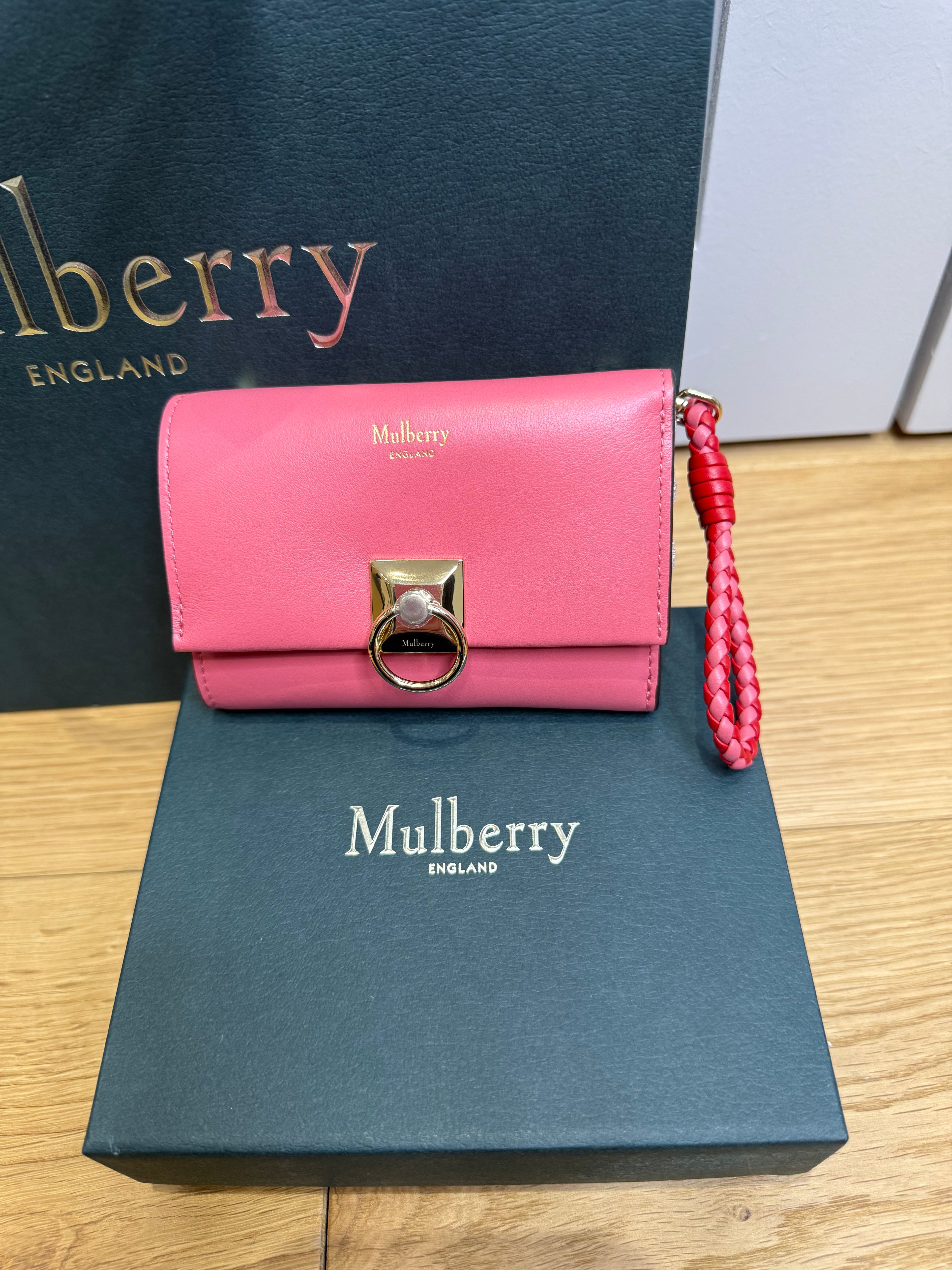 New Mulberry Iris Trifold Wallet In Light Pink Matte Flat Calf Leather