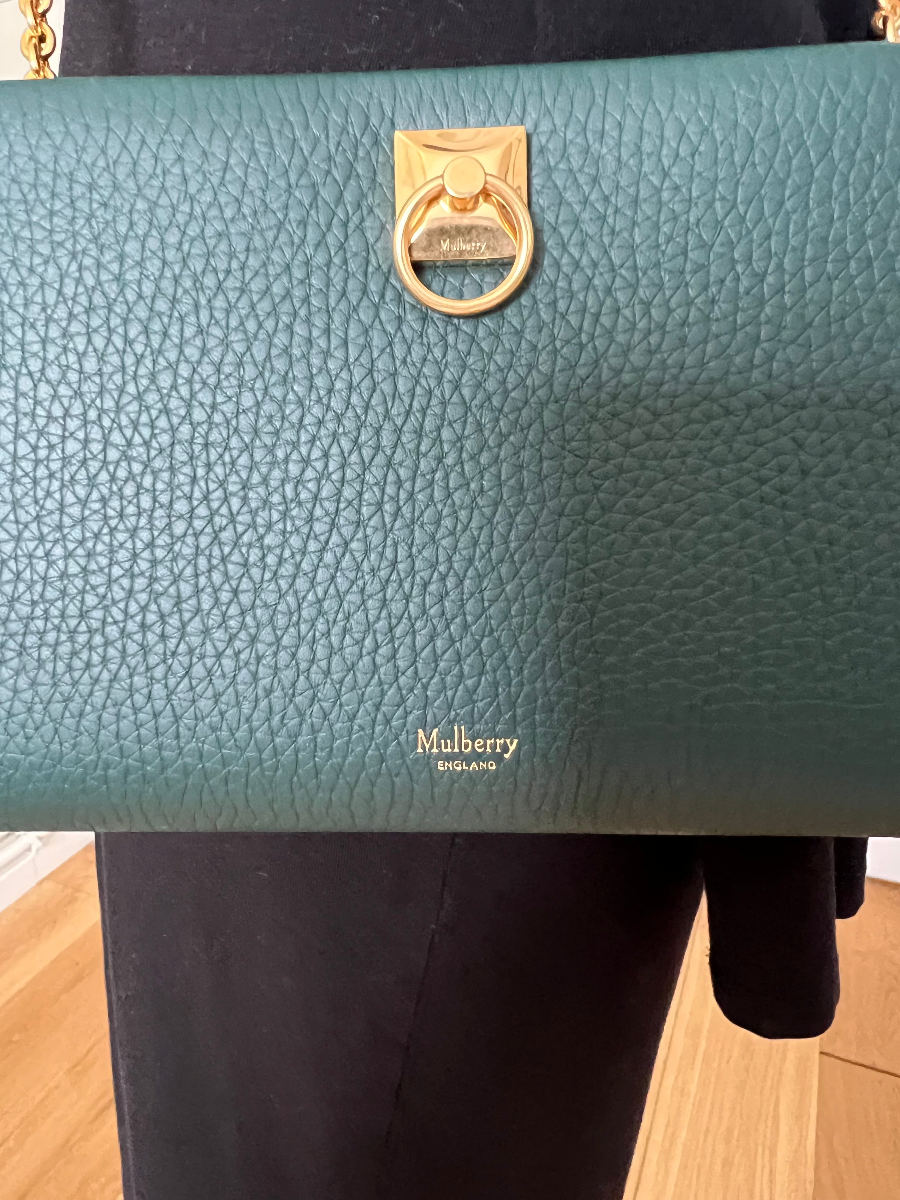 New Mulberry Iris Wallet On Chain Bag In Mulberry Green with Matching Zip Pull