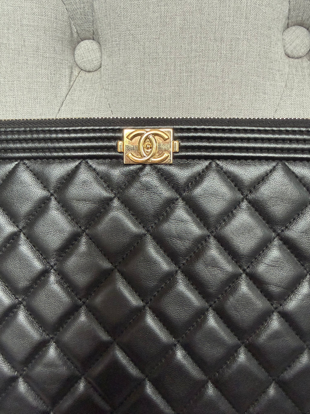 Authentic pre owned Chanel boy pouch clutch bag