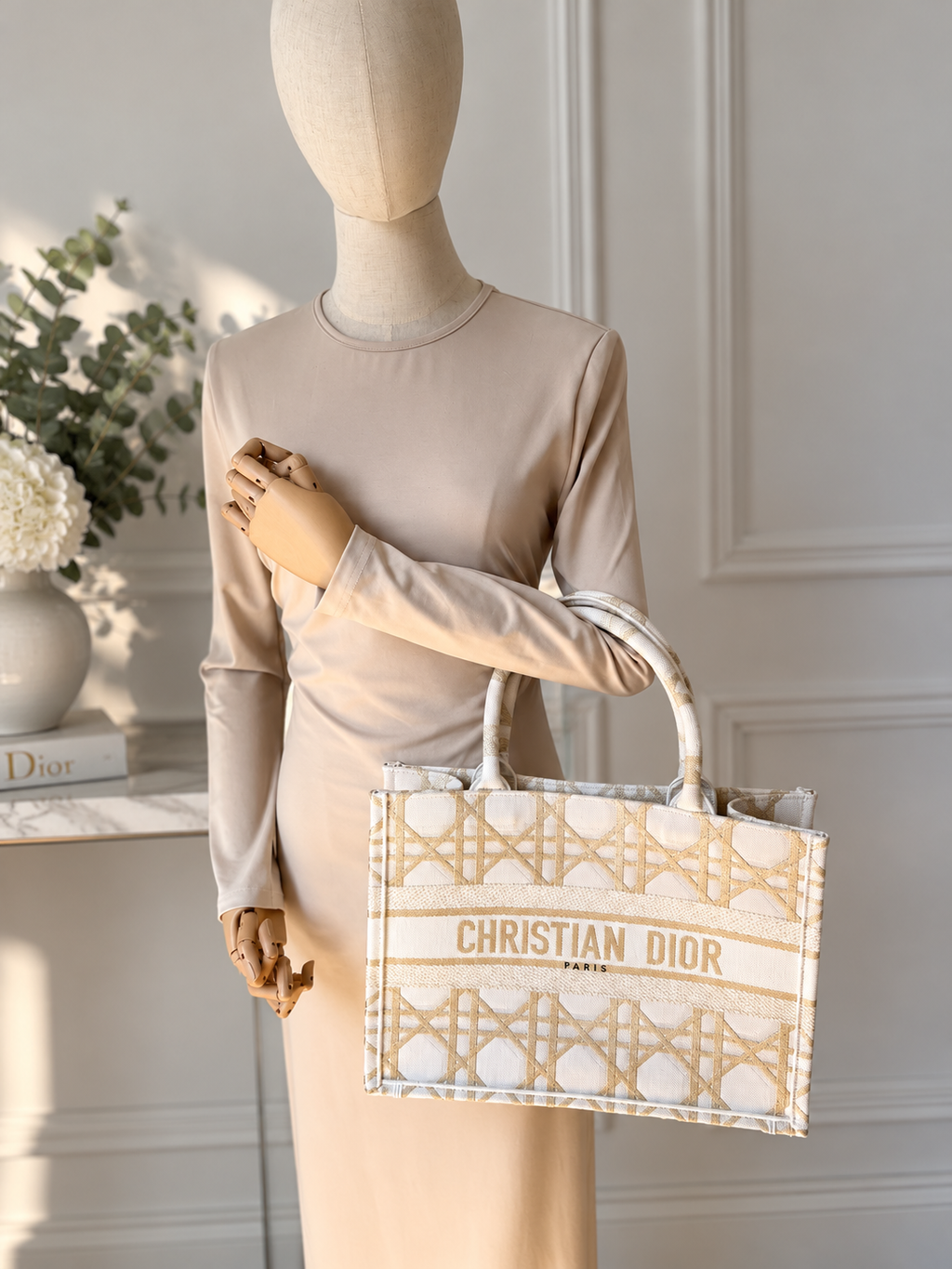 Christian Dior Medium Book Tote Bag Gold and Beige - Brand New