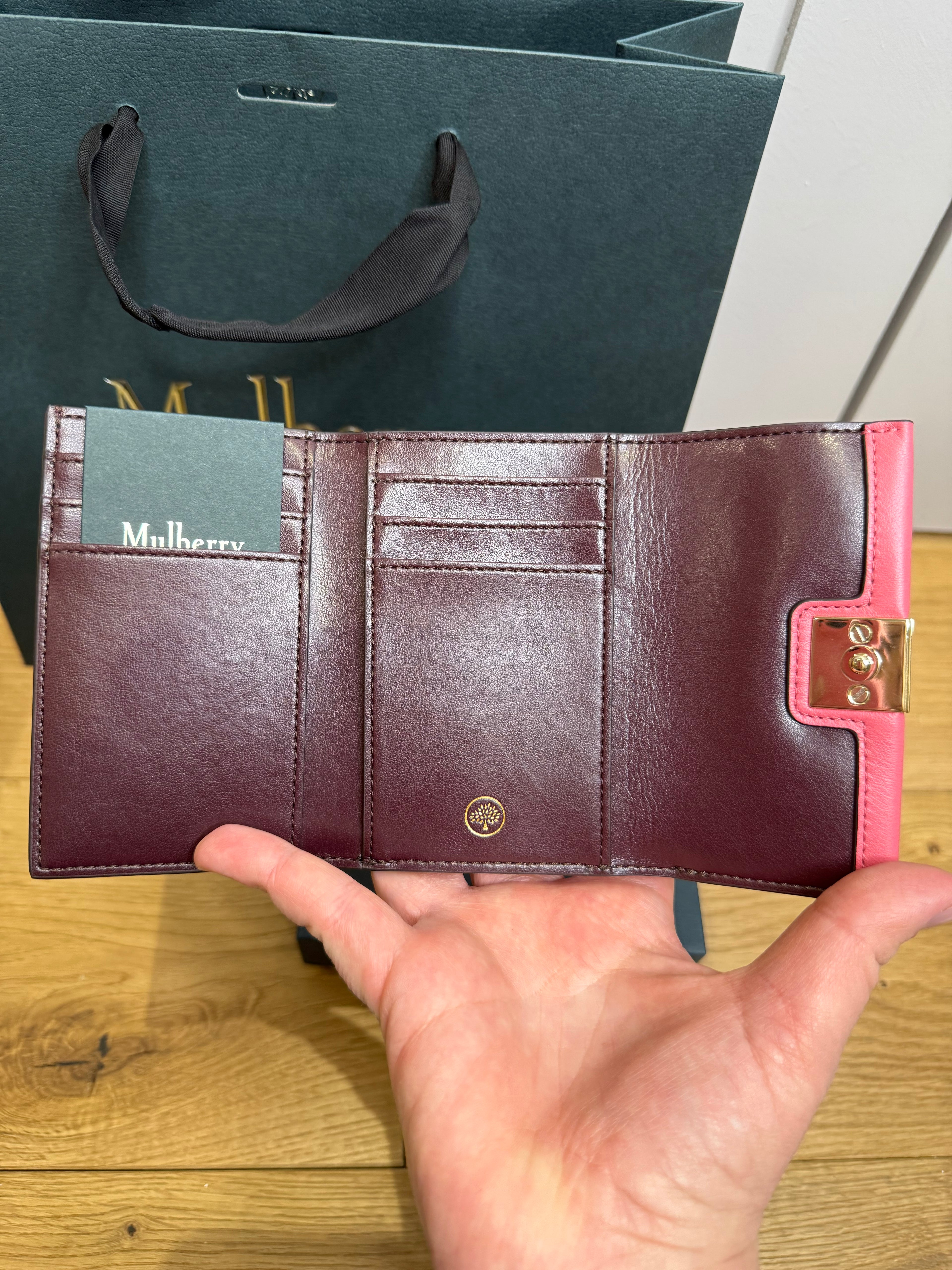 New Mulberry Iris Trifold Wallet In Light Pink Matte Flat Calf Leather