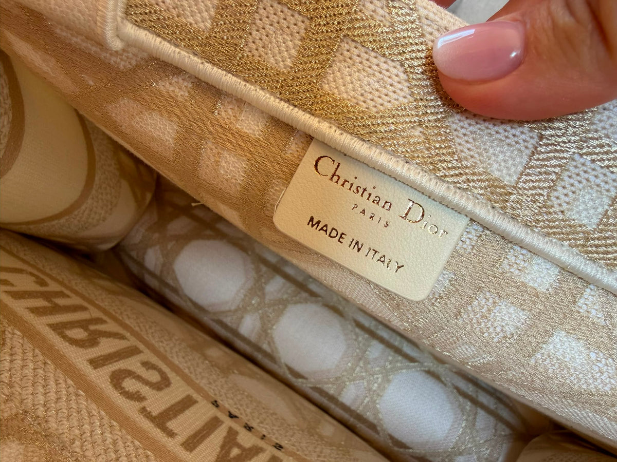 Christian Dior Medium Book Tote Bag Gold and Beige - Brand New