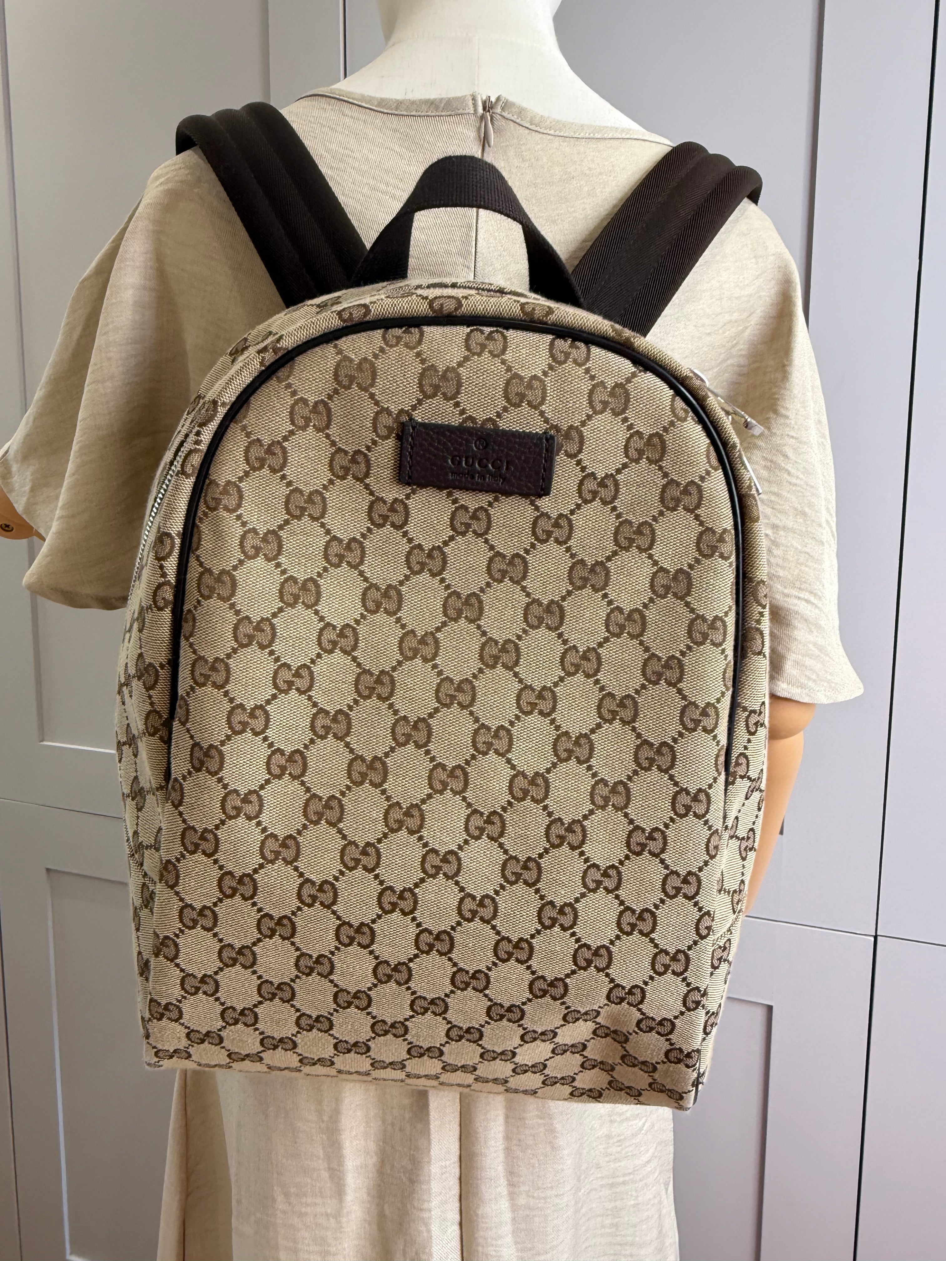 Gucci GG Supreme Canvas Zipped Backpack Discontinued Style | Authentic Designer Backpack